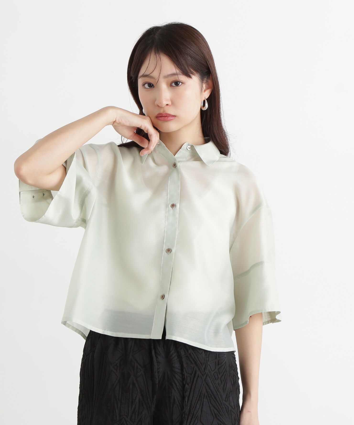  「シアークロップドシャツ」|シャツ・ブラウス|ライトグリー