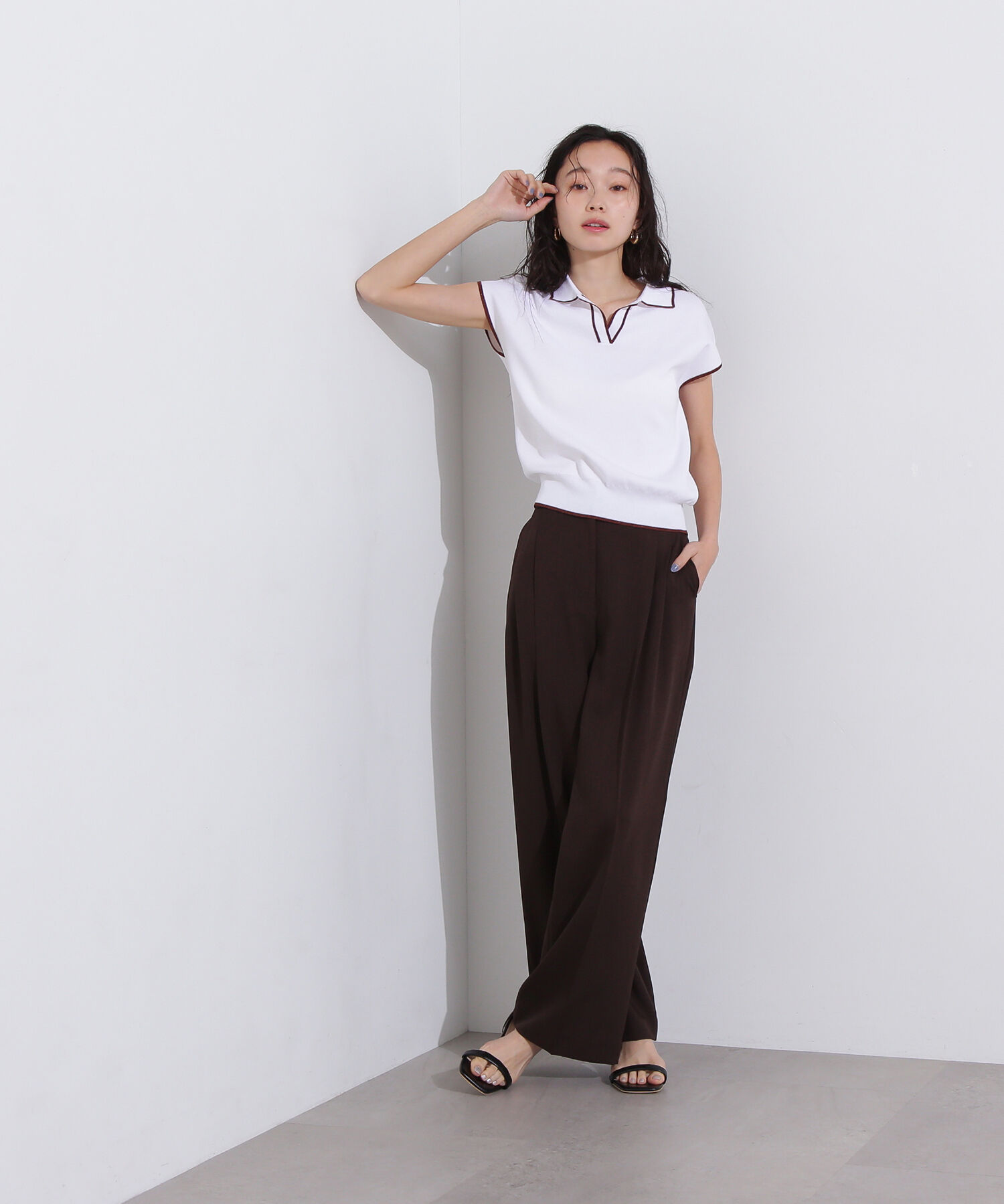  「ラメラインスキッパーポロニット」|ニット・セーター|