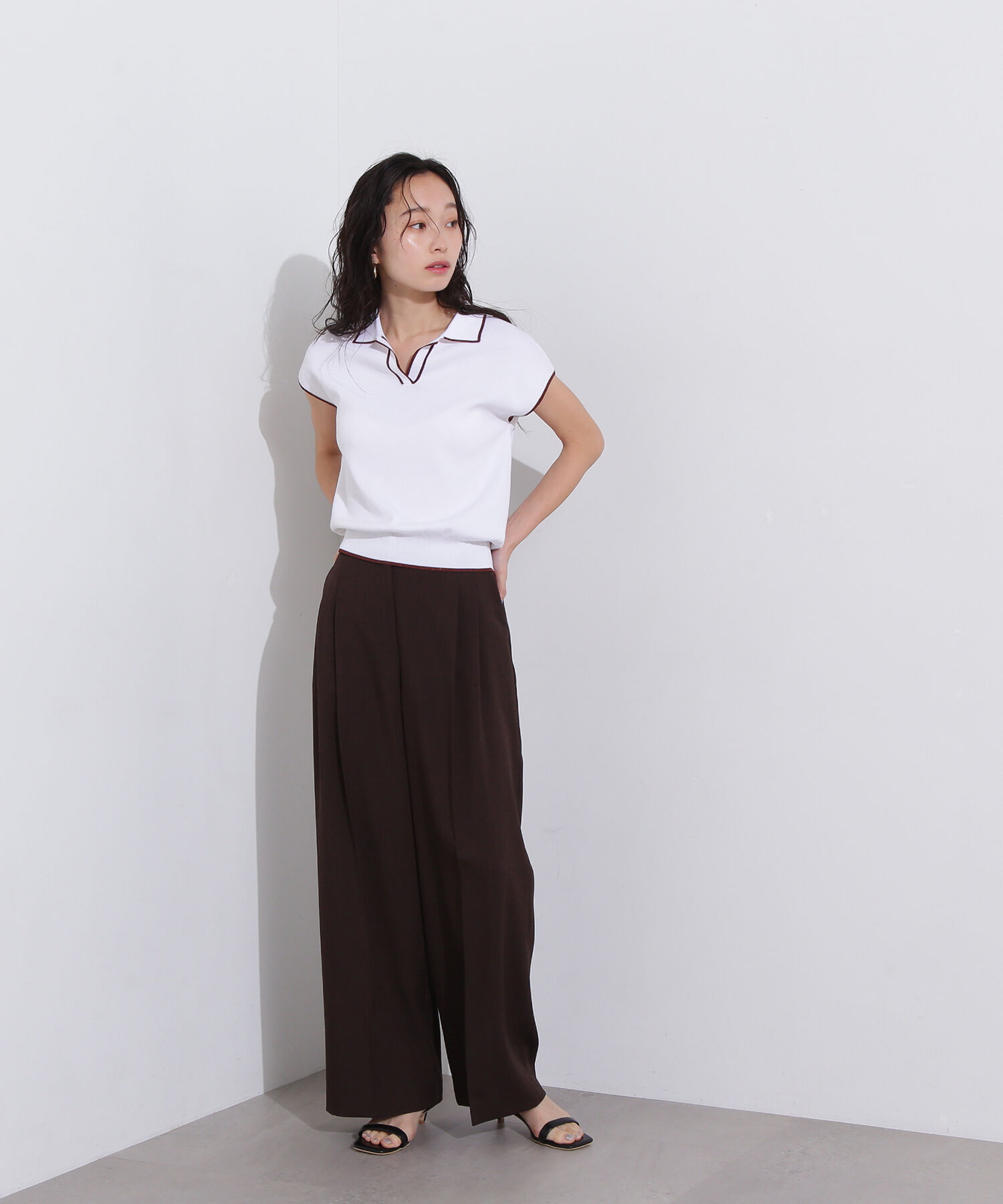  「ラメラインスキッパーポロニット」|ニット・セーター|