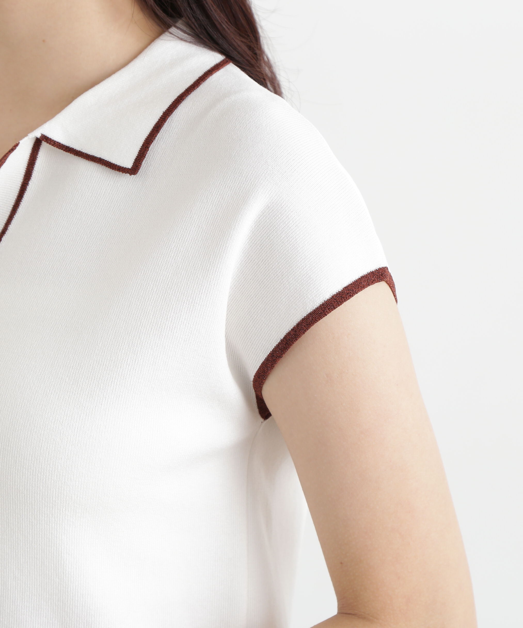  「ラメラインスキッパーポロニット」|ニット・セーター|