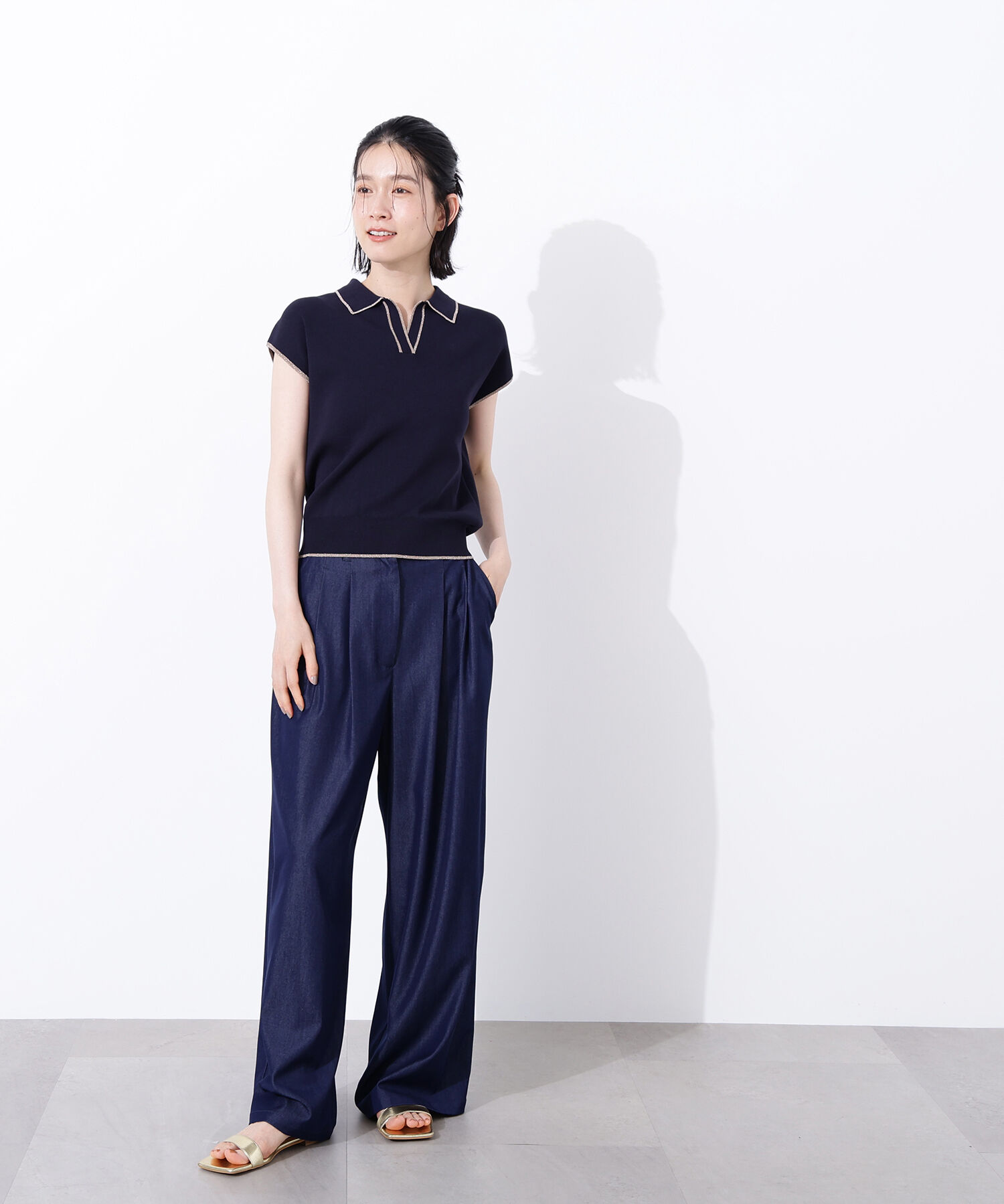  「ラメラインスキッパーポロニット」|ニット・セーター|