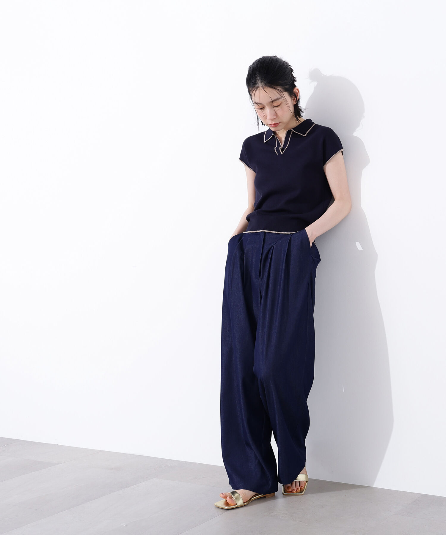  「ラメラインスキッパーポロニット」|ニット・セーター|