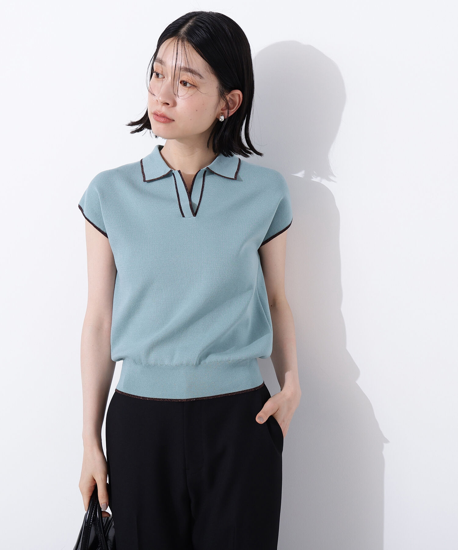  「ラメラインスキッパーポロニット」|ニット・セーター|