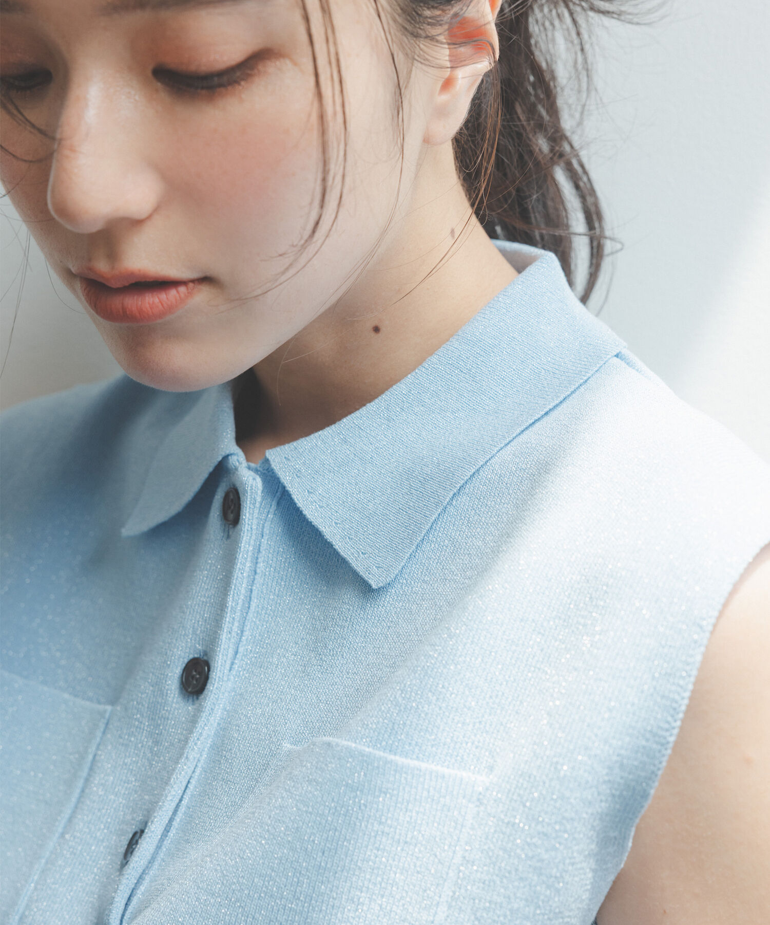  「ラメ混ポロエリニット」|ニット・セーター|ブルー