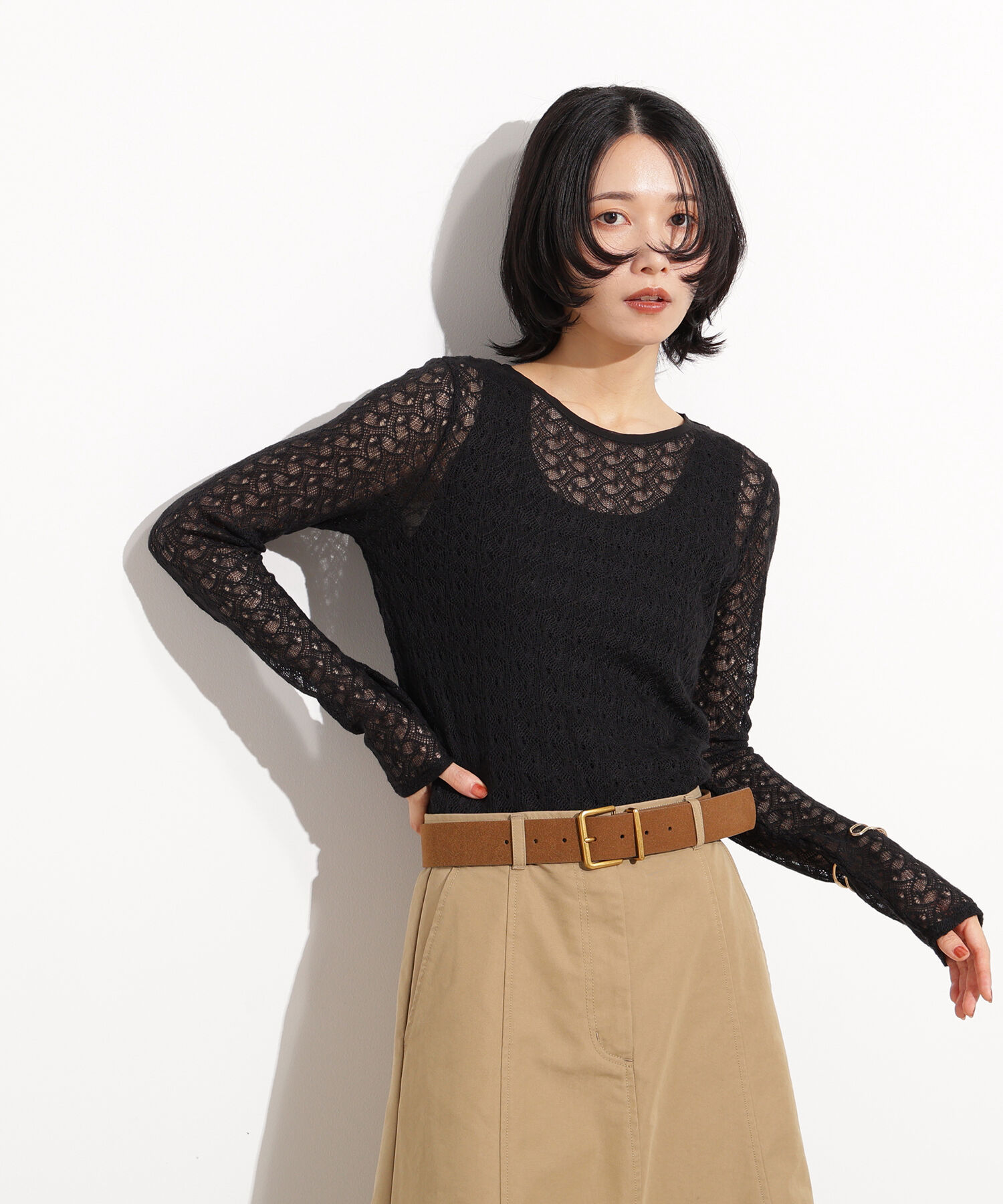  「クルーネックレースカットソー」|Tシャツ・カットソー|