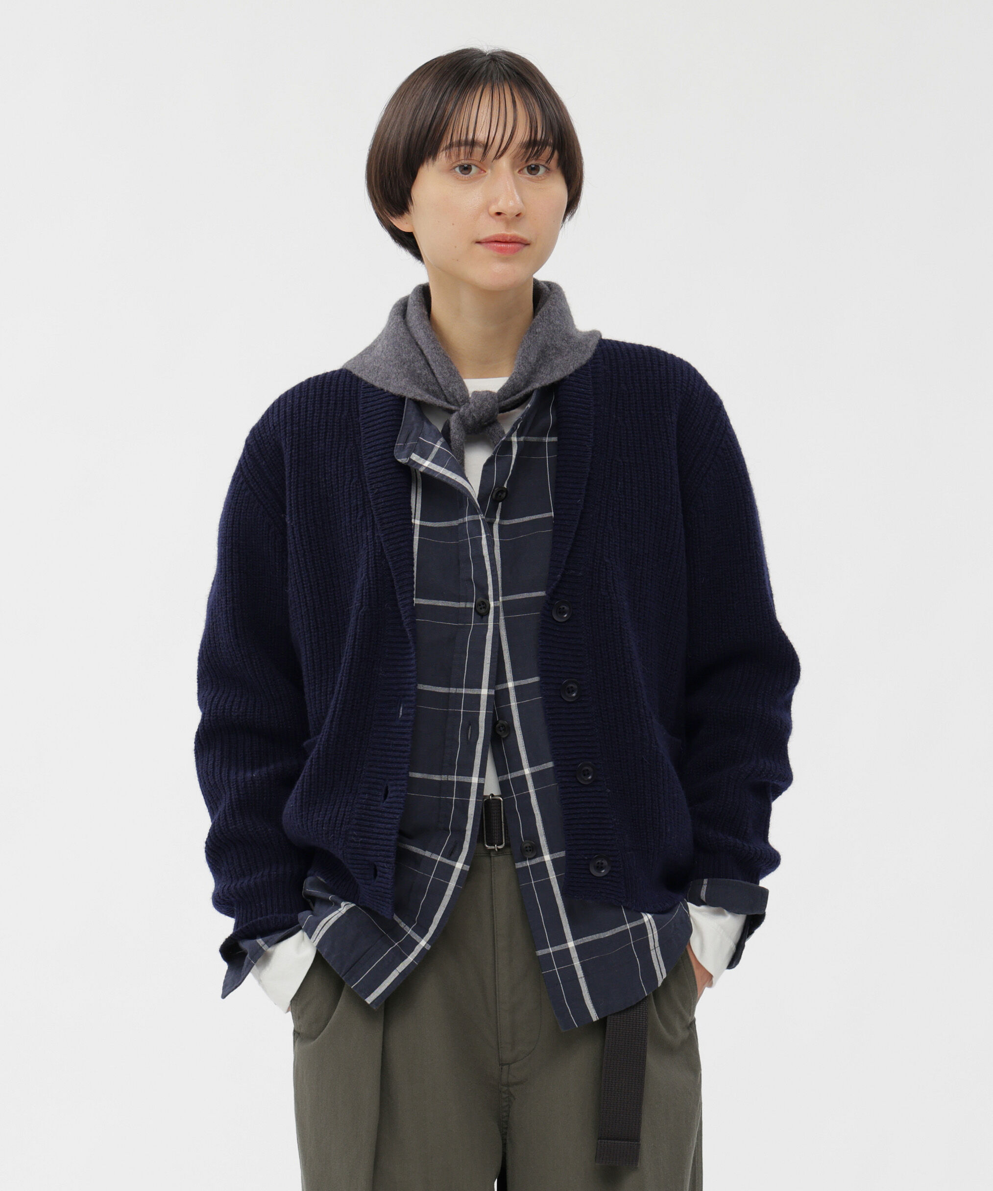 MHL.「FINE SHETLAND KNITWEAR」|カーディガン|DARK NAVY1