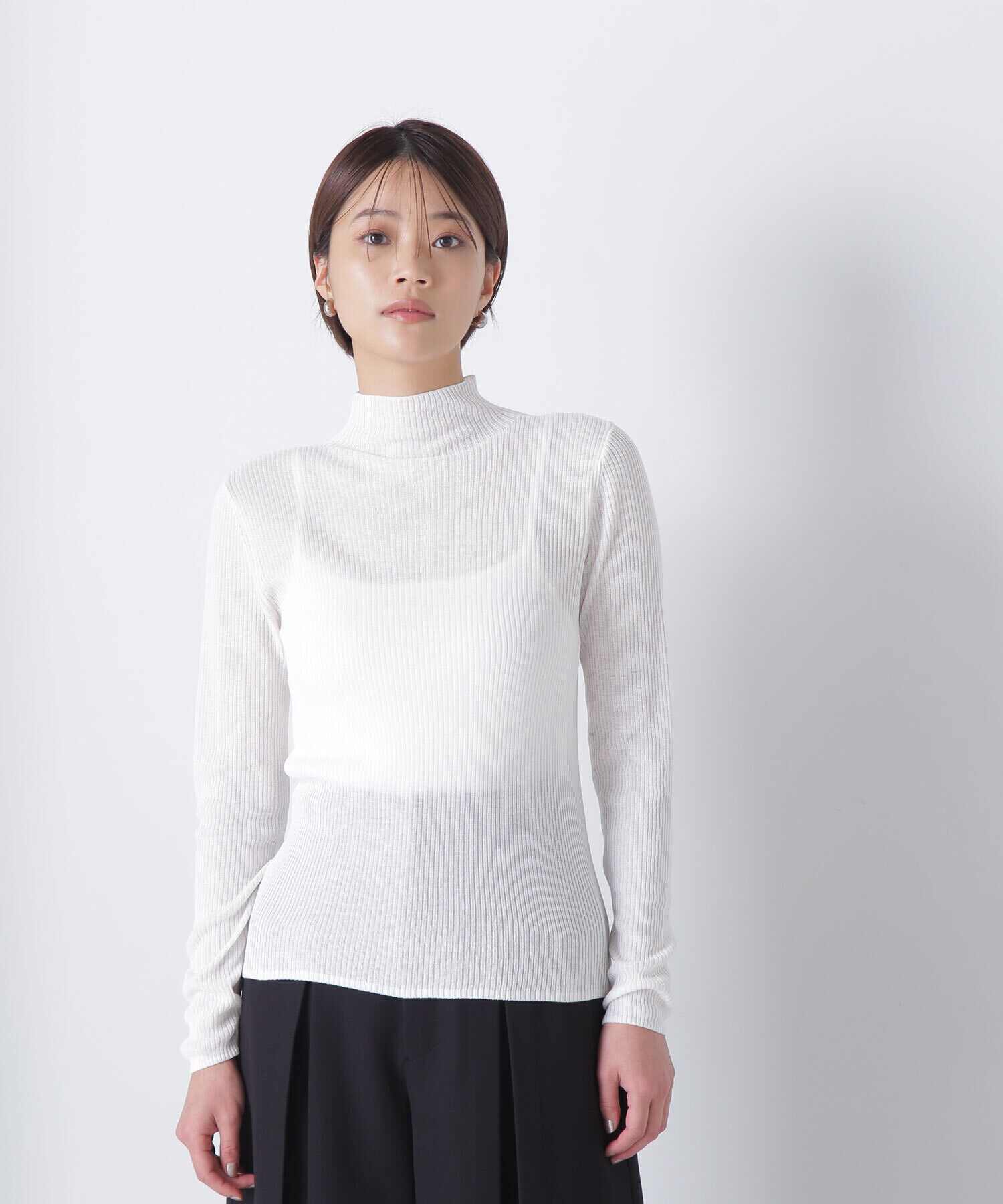  「Vネックベスト&times;シアーリブトップス」|ニット・セーター|