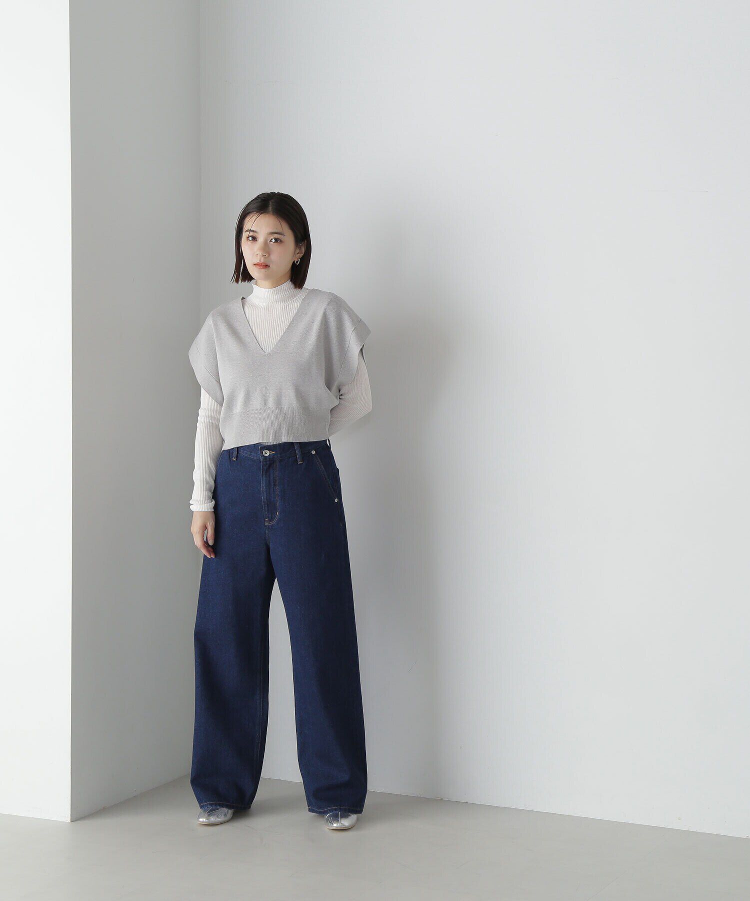  「Vネックベスト&times;シアーリブトップス」|ニット・セーター|