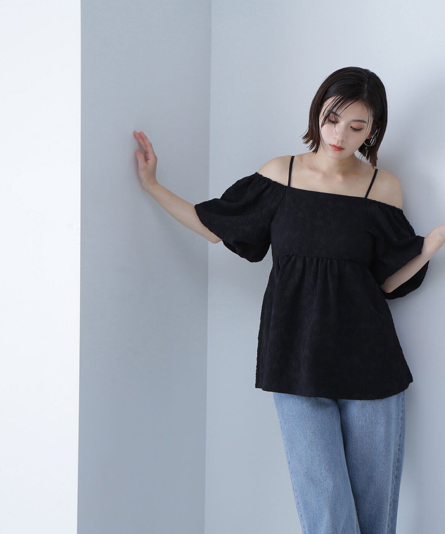  「ふくれジャガードオフショルブラウス」|シャツ・ブラウス|