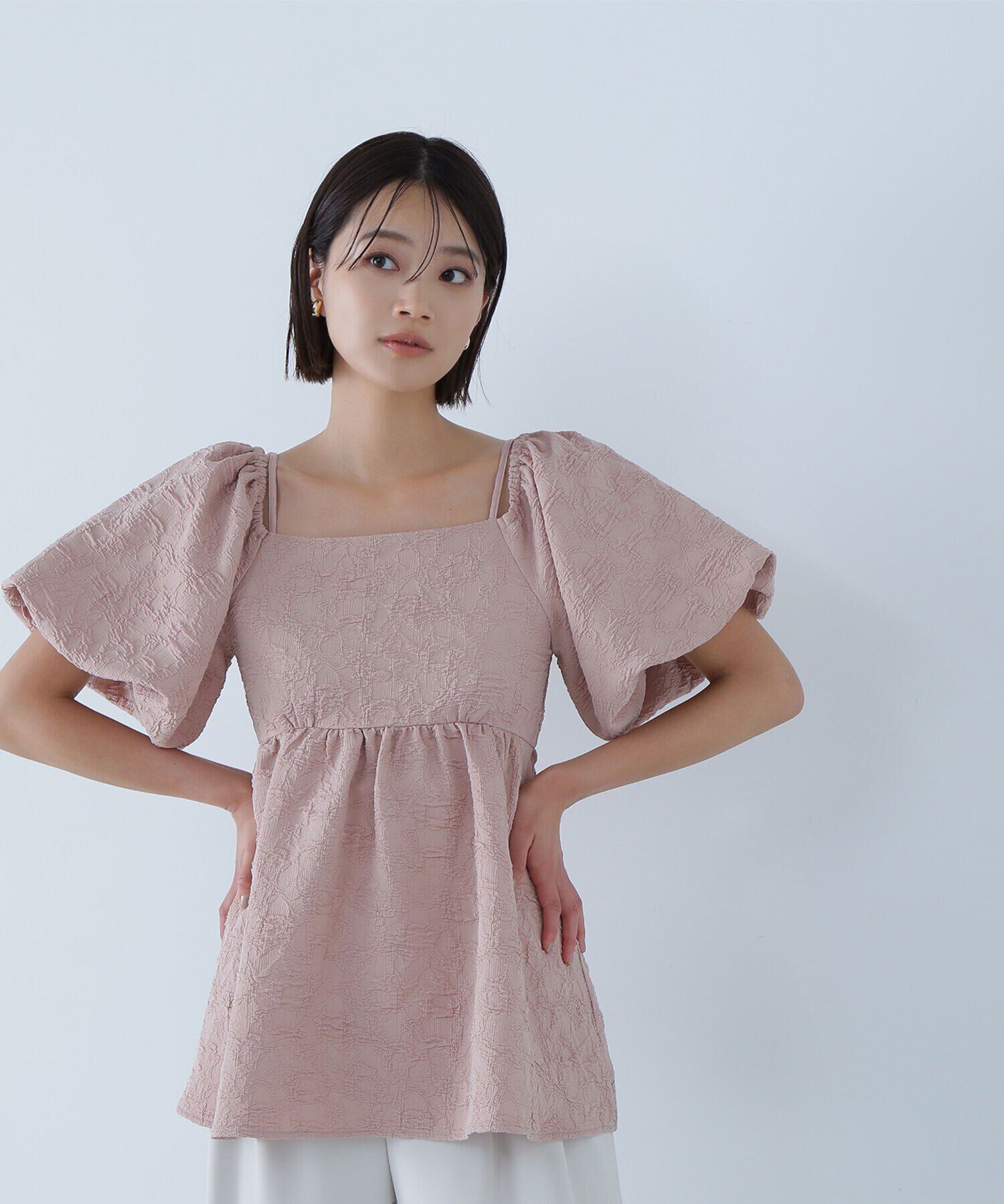  「ふくれジャガードオフショルブラウス」|シャツ・ブラウス|ピンク