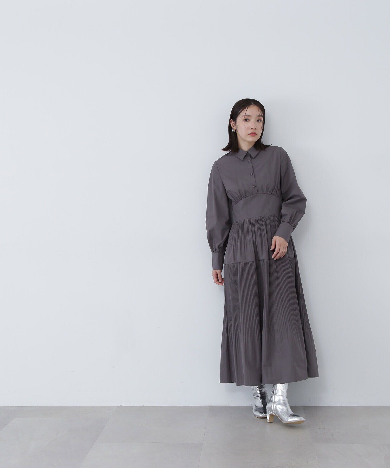  「プリーツシャツワンピース」|ワンピース|