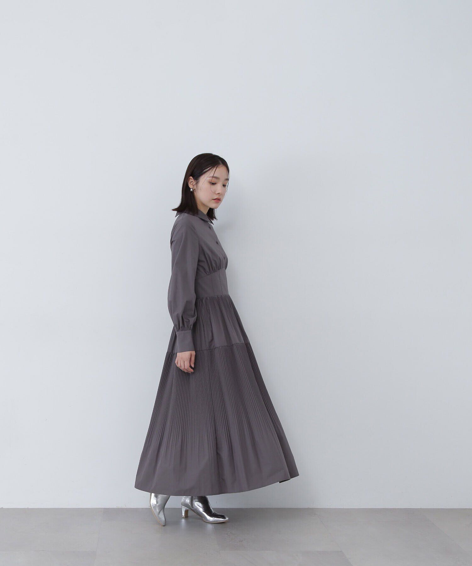  「プリーツシャツワンピース」|ワンピース|