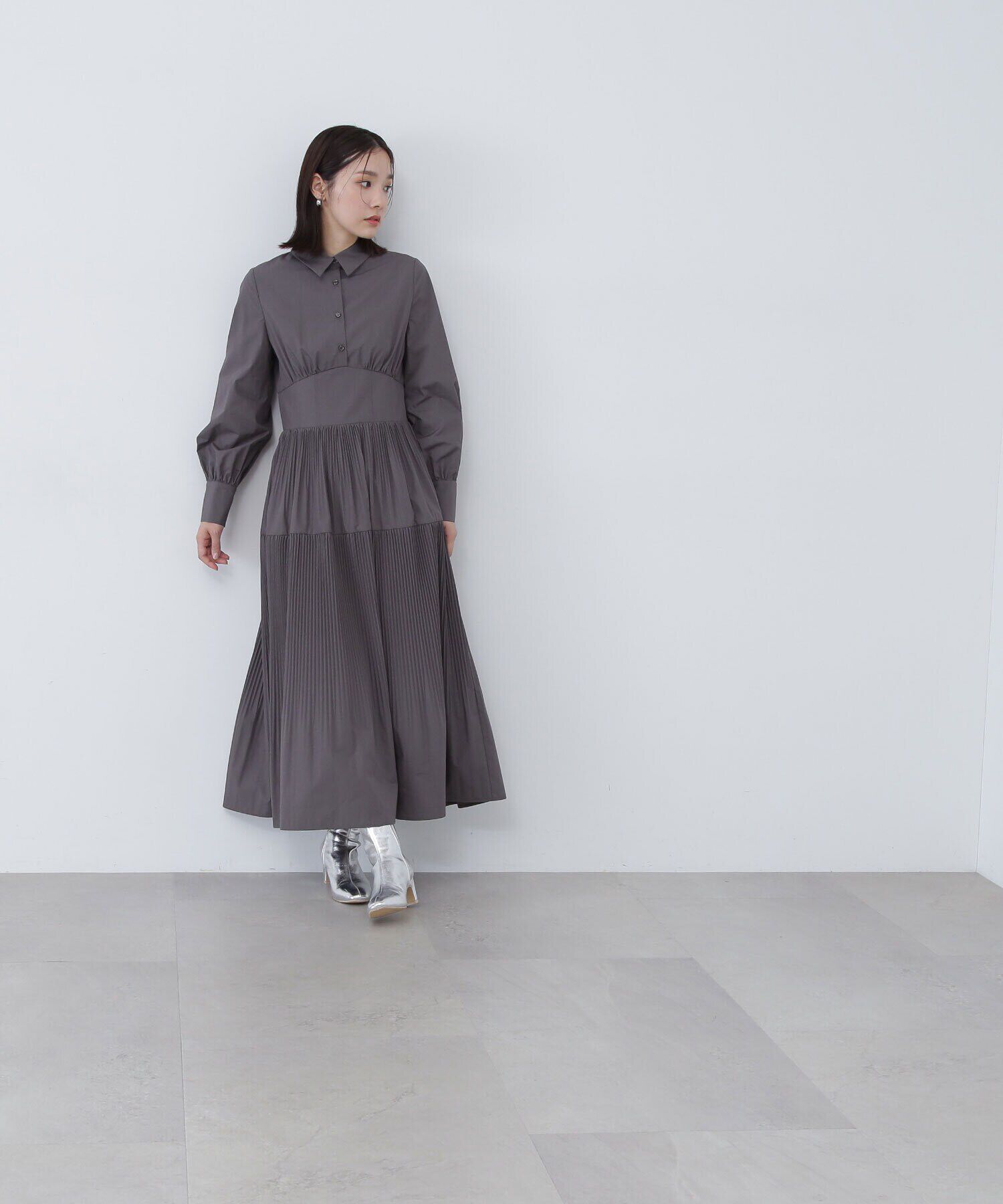  「プリーツシャツワンピース」|ワンピース|