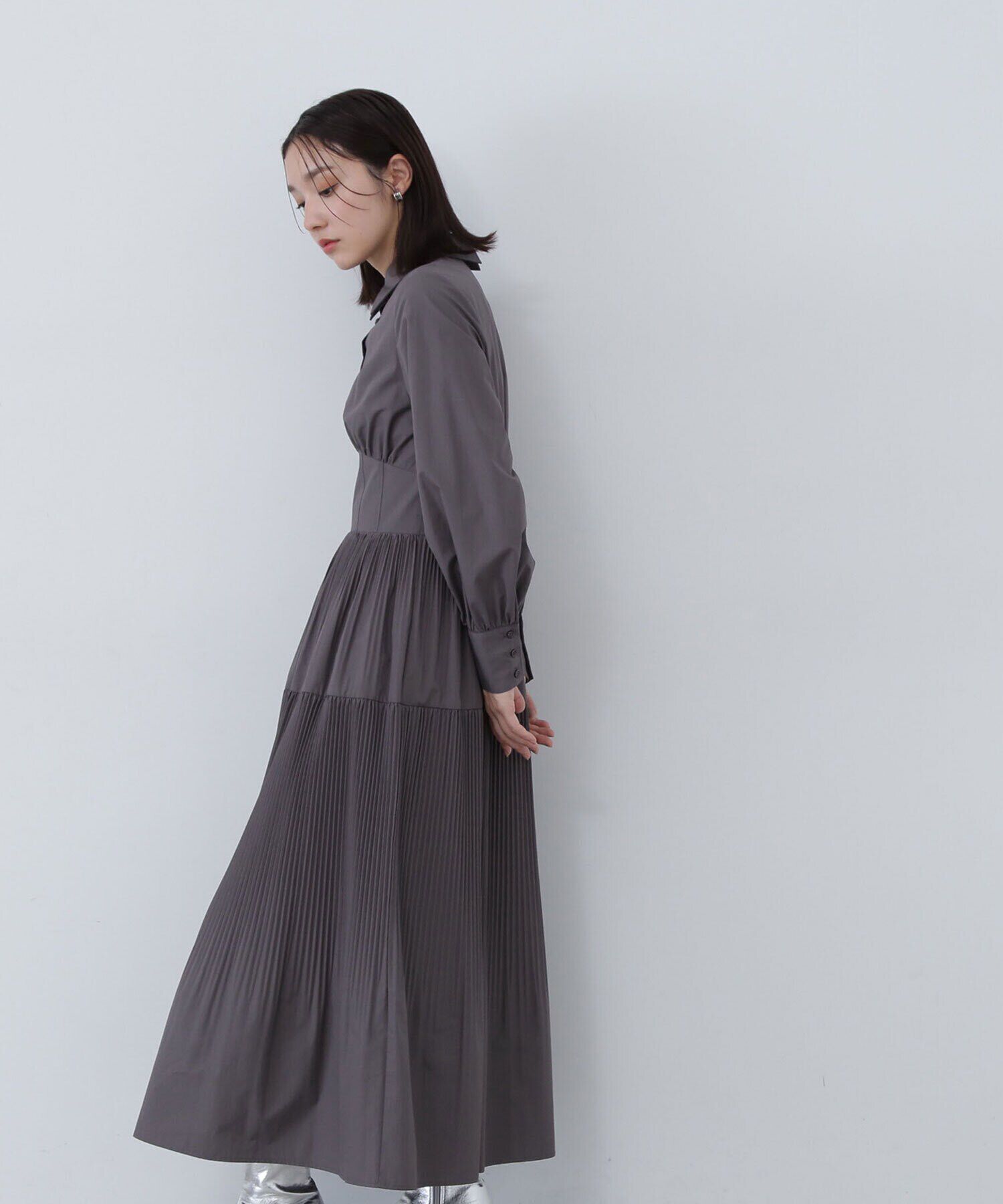  「プリーツシャツワンピース」|ワンピース|