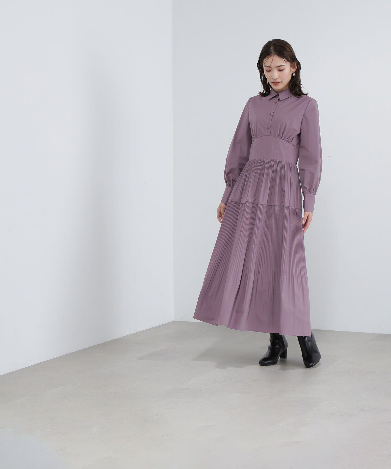  「プリーツシャツワンピース」|ワンピース|