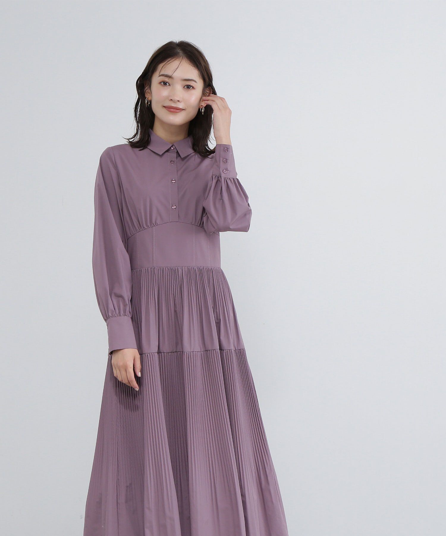  「プリーツシャツワンピース」|ワンピース|