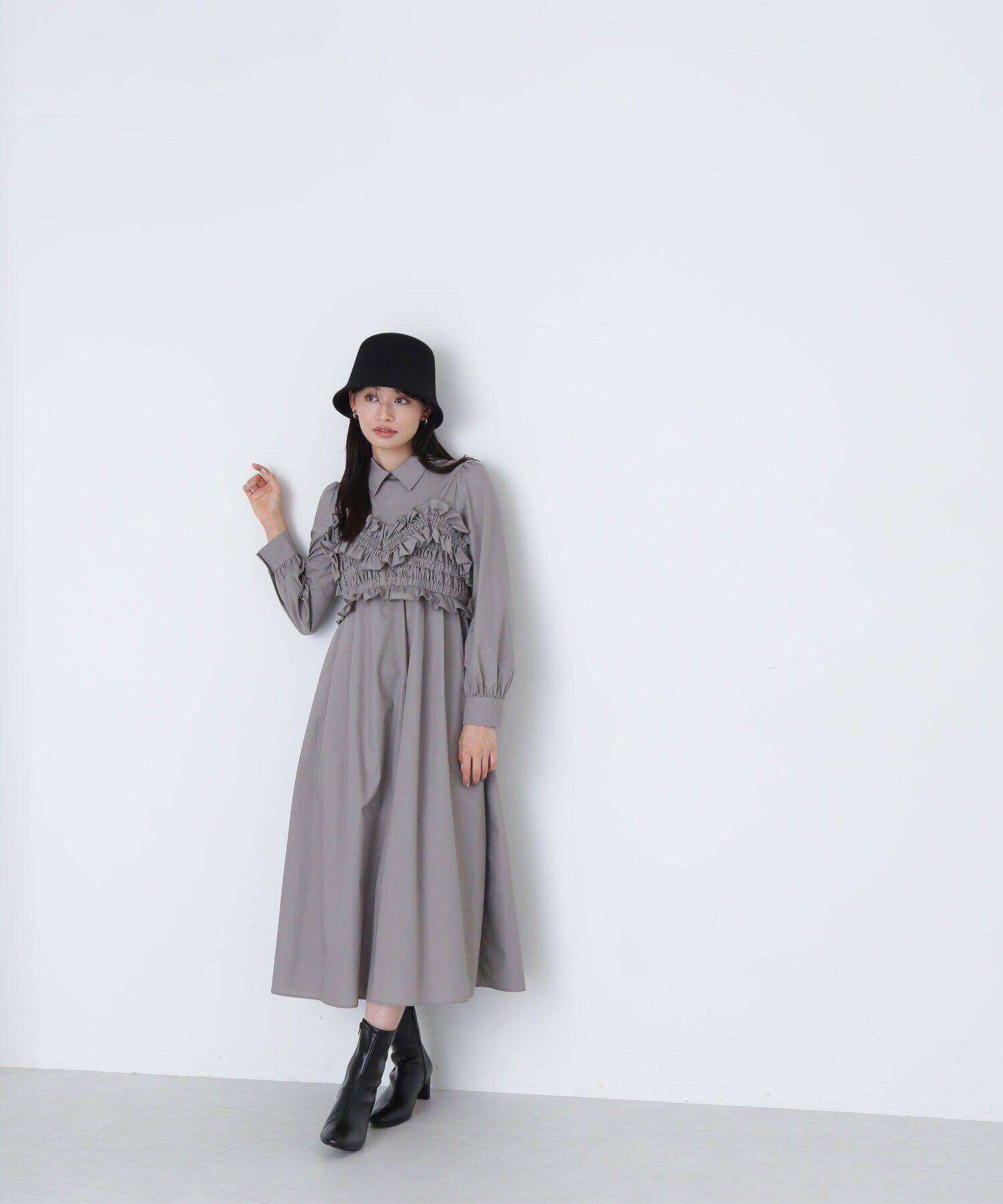  「シャーリングビスチェシャツワンピース」|ワンピース|