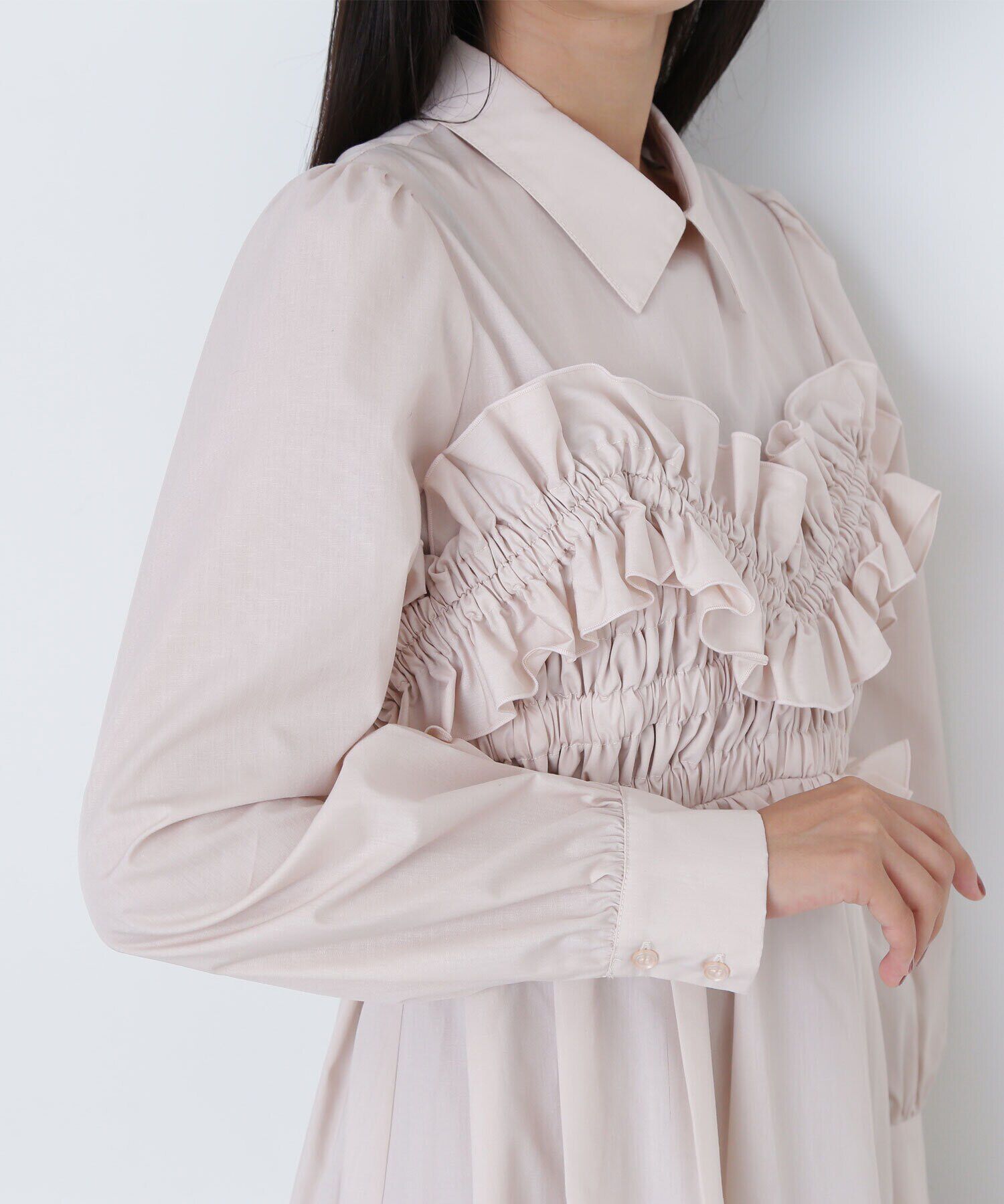  「シャーリングビスチェシャツワンピース」|ワンピース|