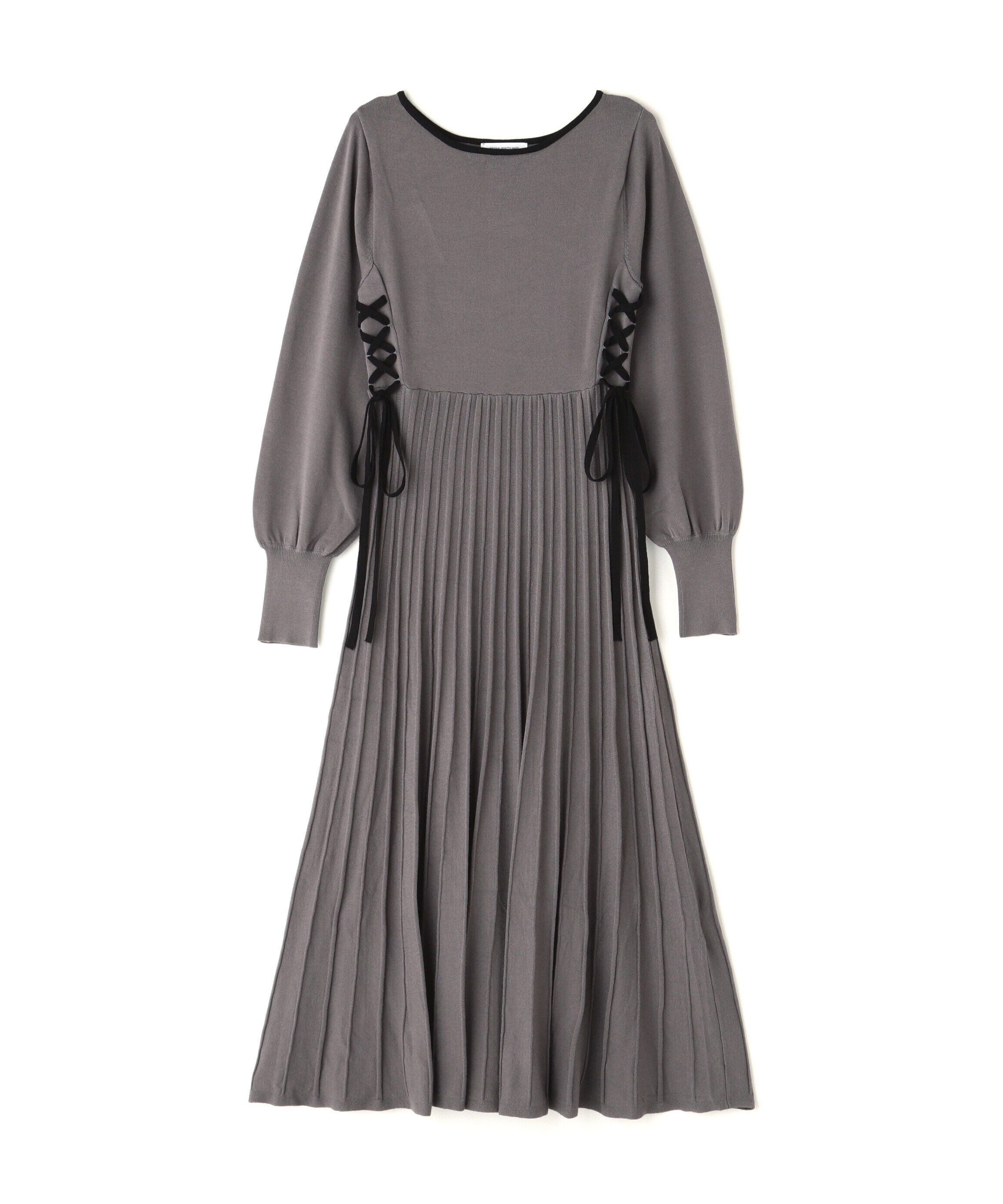  「レースアップバイカラーニットワンピース」|ワンピース|