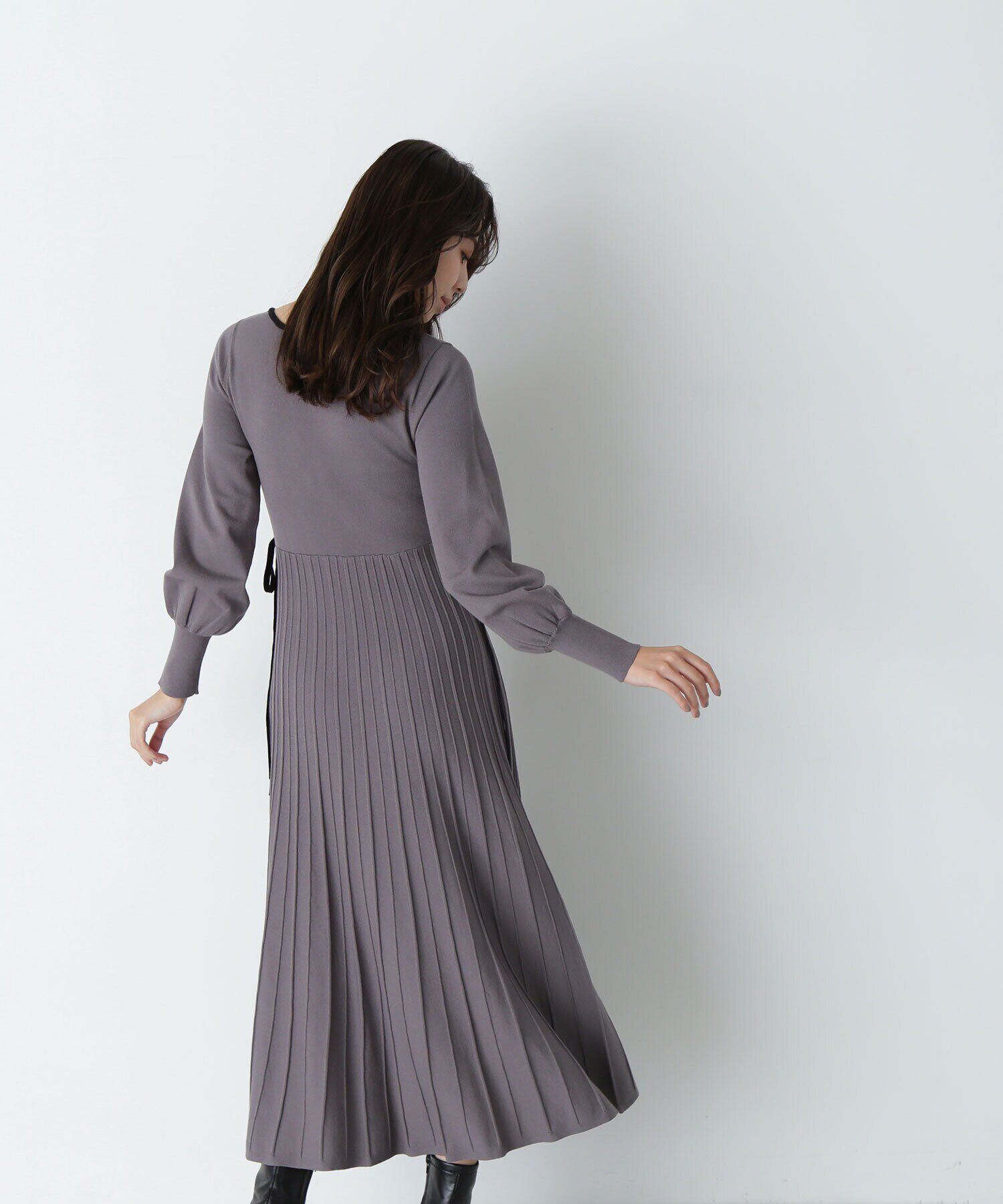  「レースアップバイカラーニットワンピース」|ワンピース|