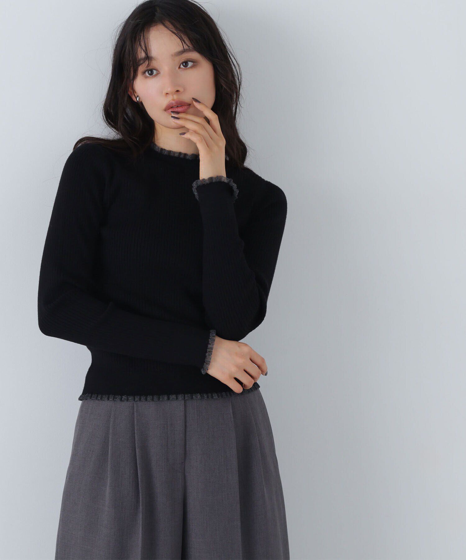  「シアーフリルリブニット」|ニット・セーター|クロ