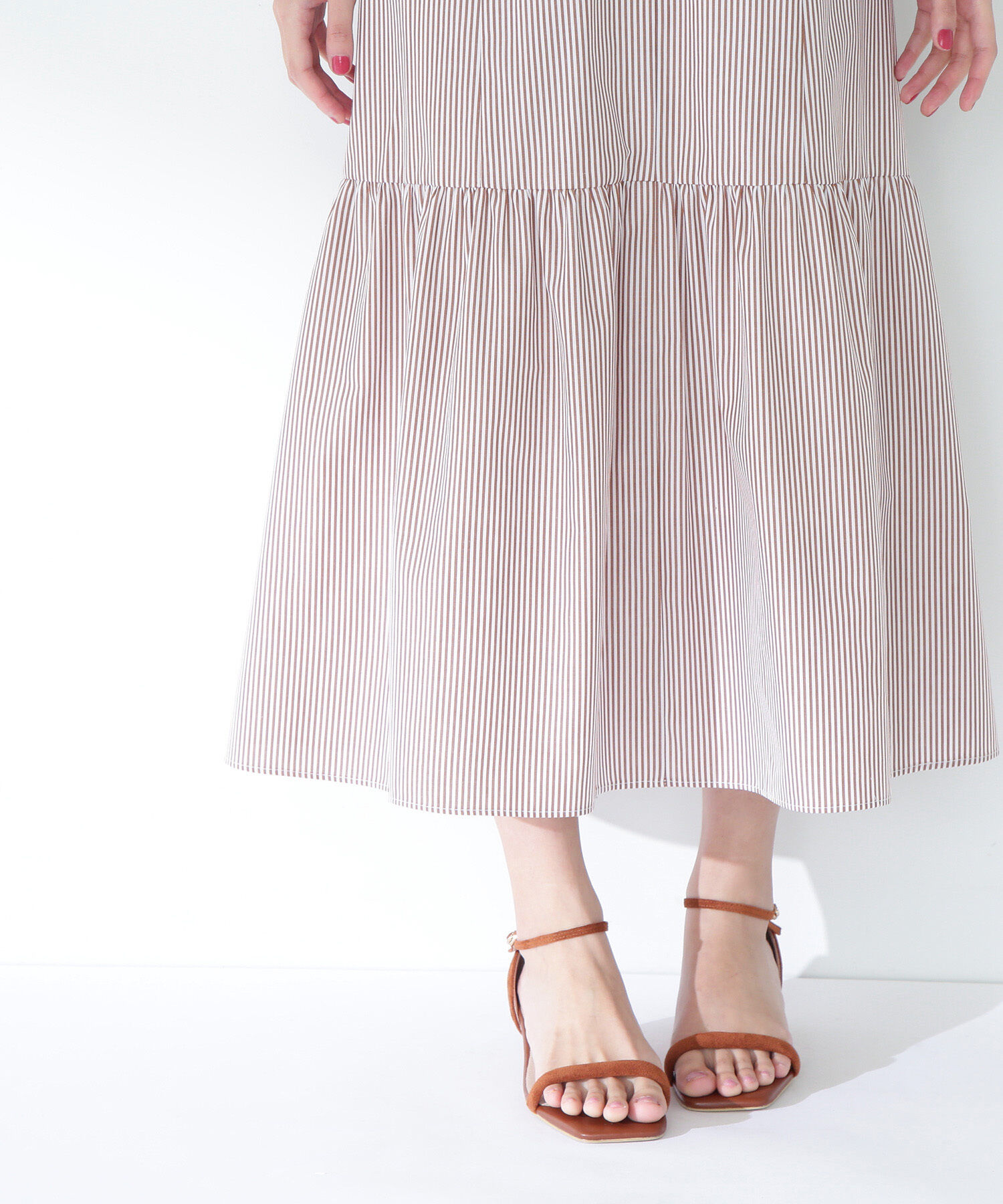  「Vネックストライプワンピース」|ワンピース|