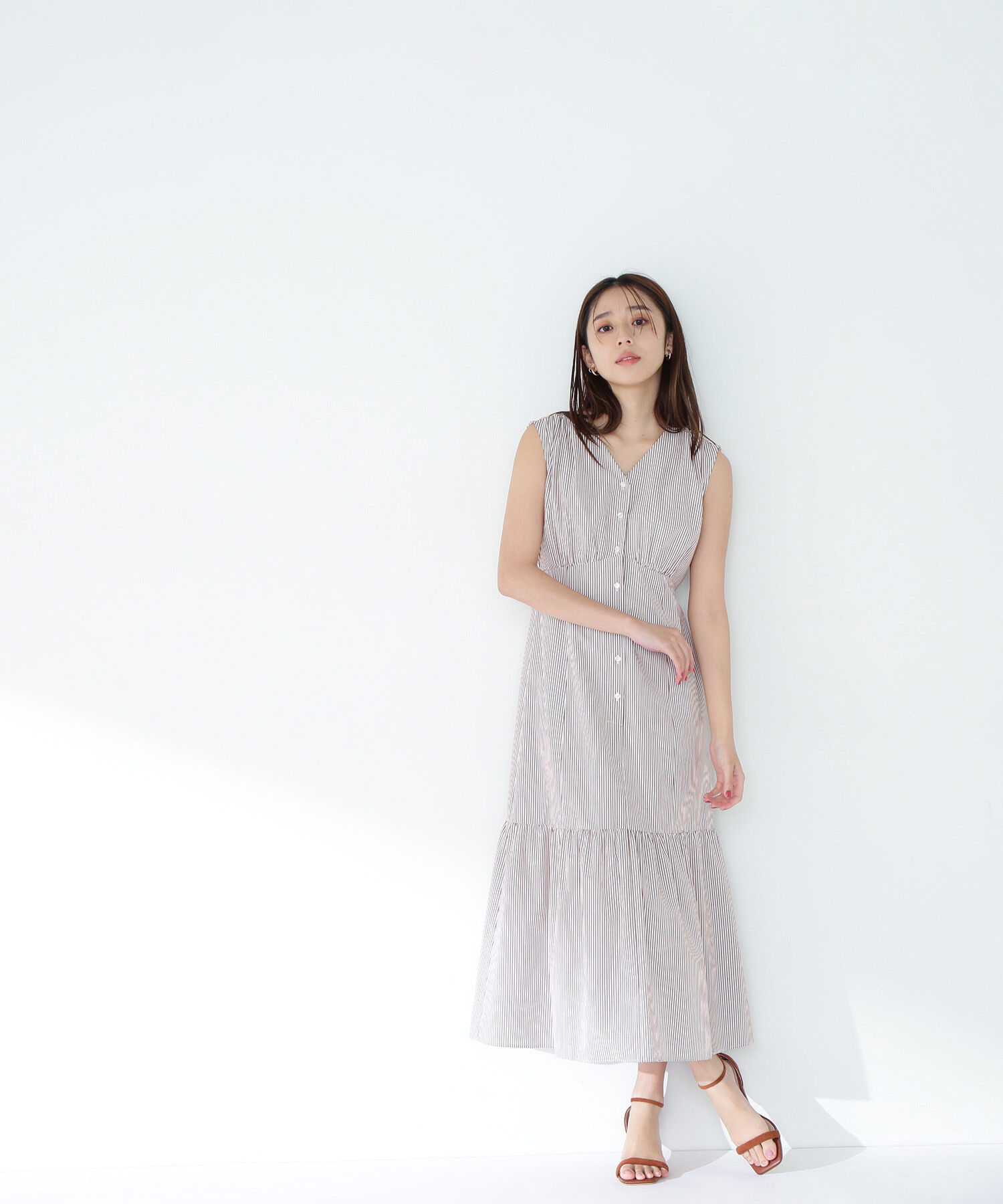  「Vネックストライプワンピース」|ワンピース|
