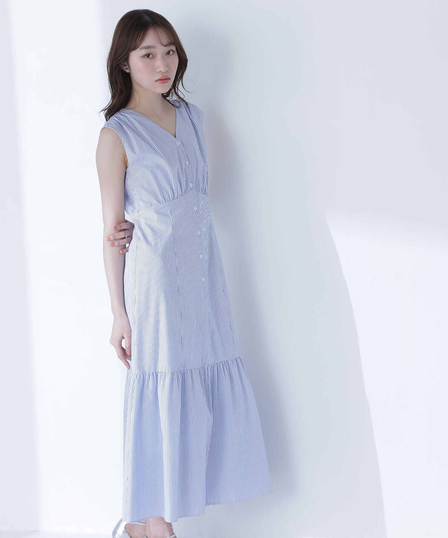  「Vネックストライプワンピース」|ワンピース|