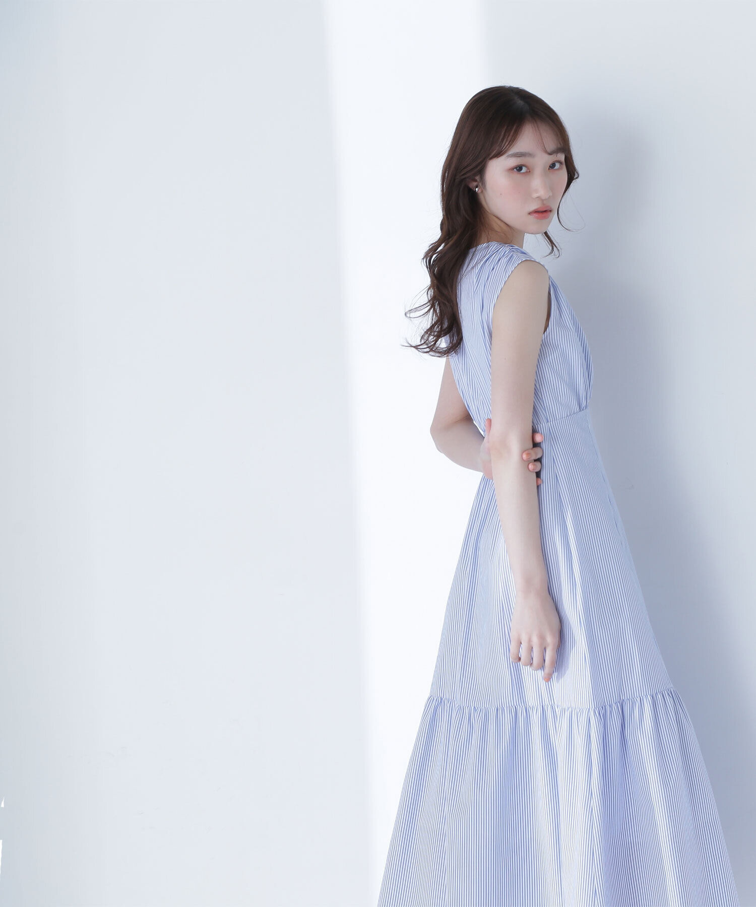  「Vネックストライプワンピース」|ワンピース|