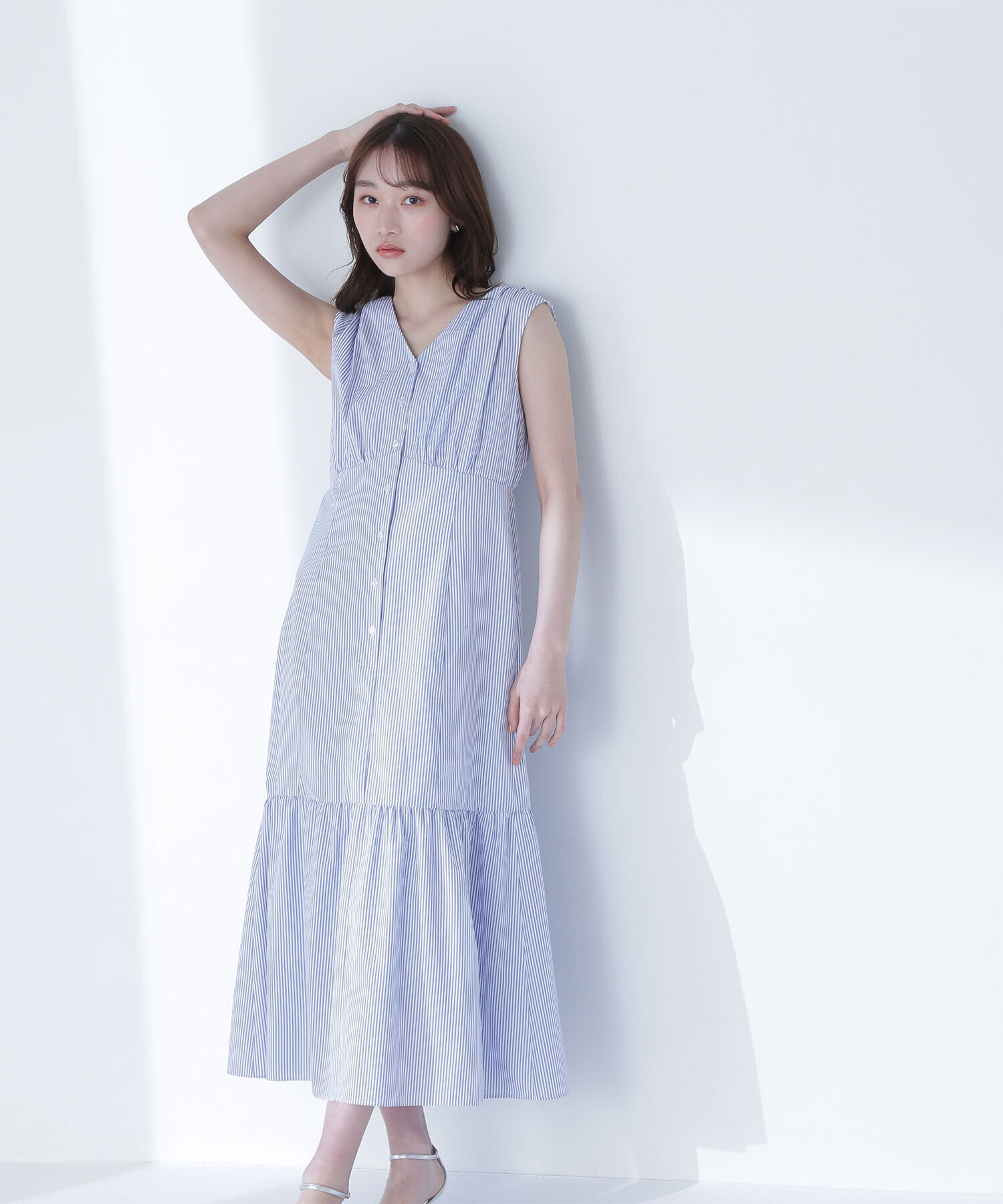  「Vネックストライプワンピース」|ワンピース|