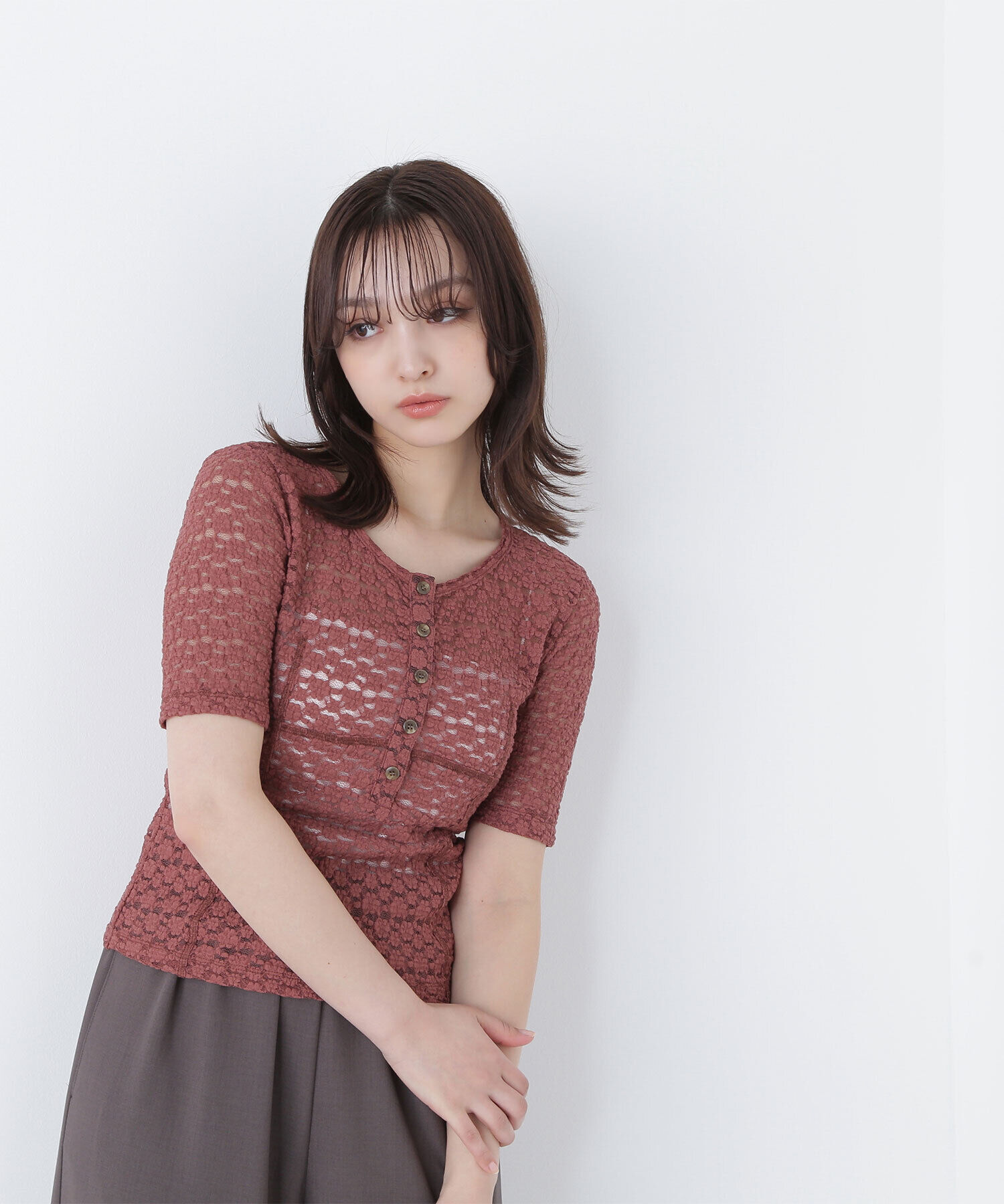  「ヘンリーネックレーストップス」|Tシャツ・カットソー|