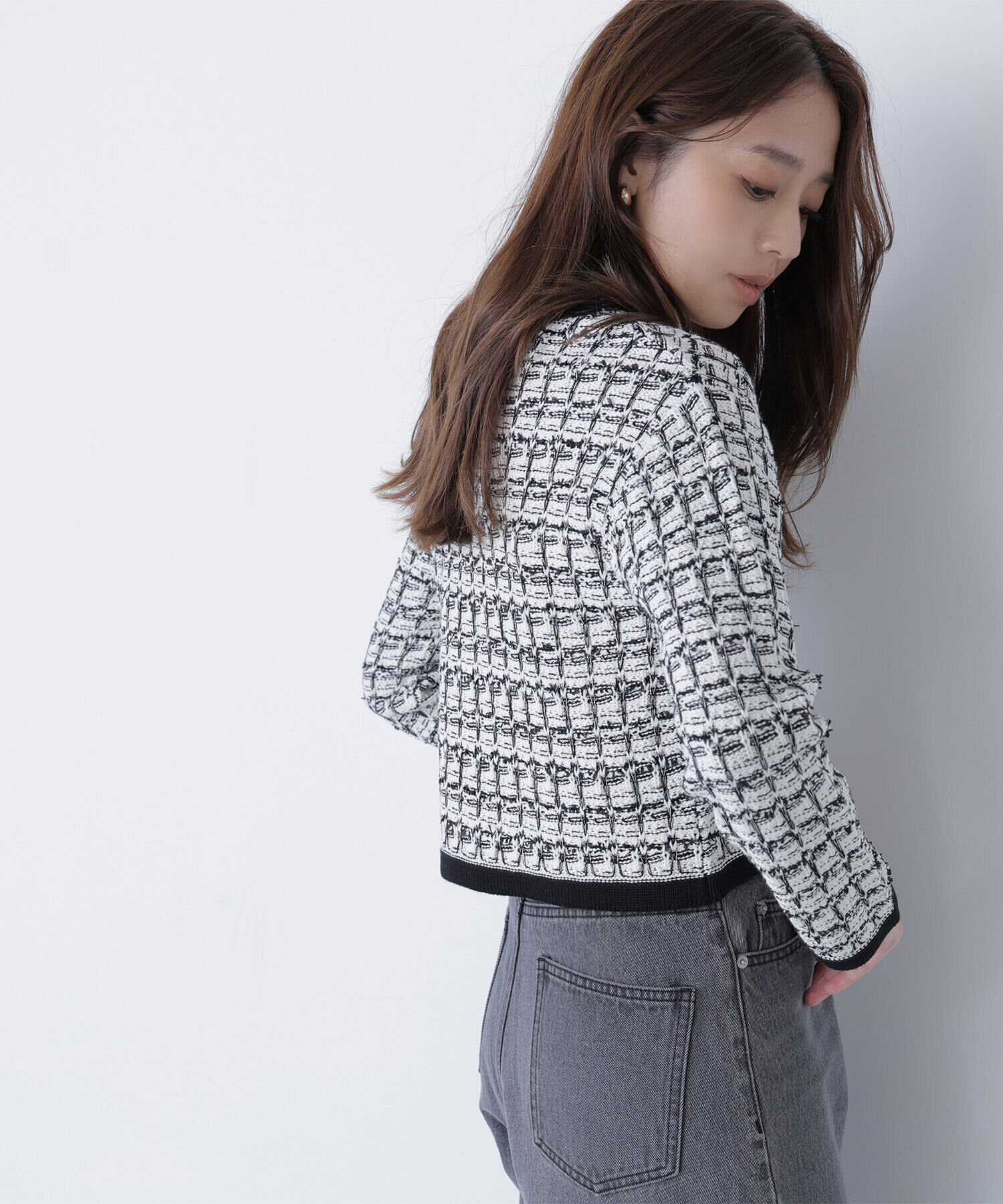  「ツイードVネックカーディガン」|ニット・セーター|