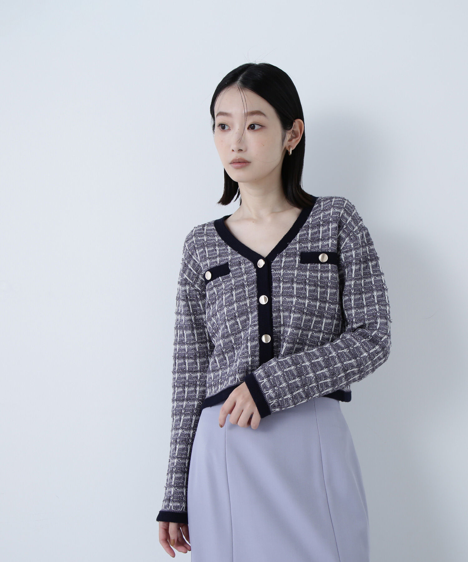  「ツイードVネックカーディガン」|ニット・セーター|