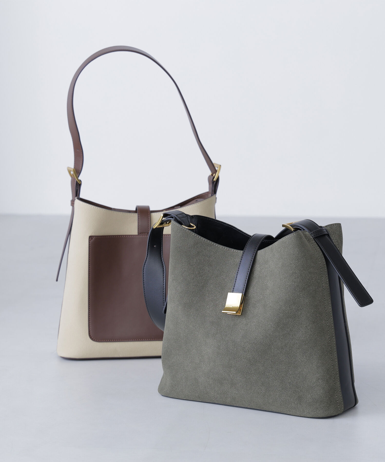  「スウェードコンビワンショルダーバッグ」|ショルダー・メッセンジャー|カーキベース2