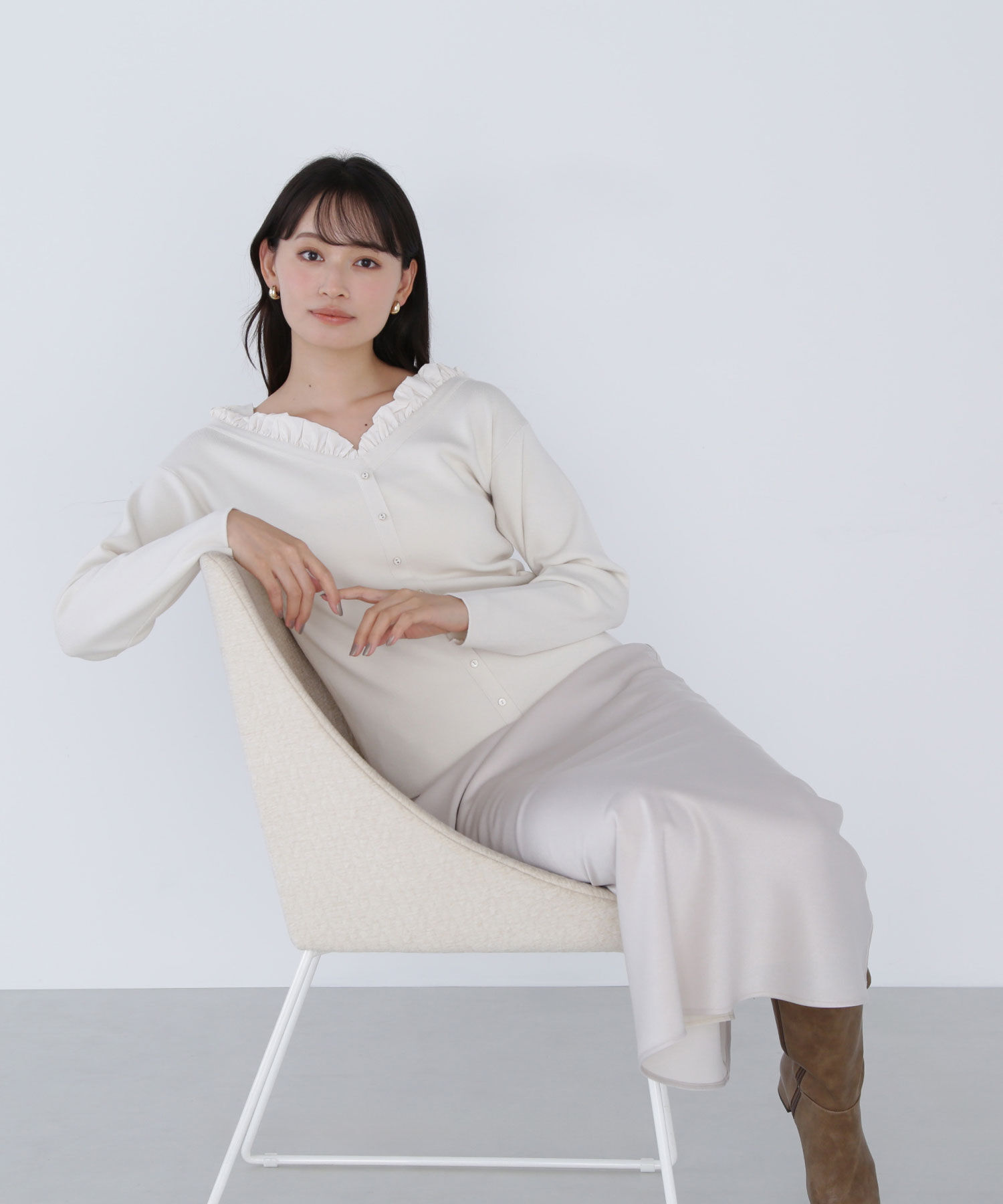  「フリルトリムドッキングニット」|ニット・セーター|オフホワイト1