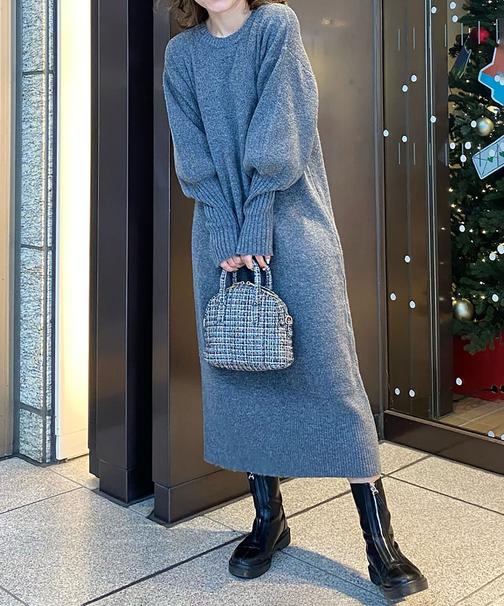  「指穴リブニットワンピース」|ワンピース|