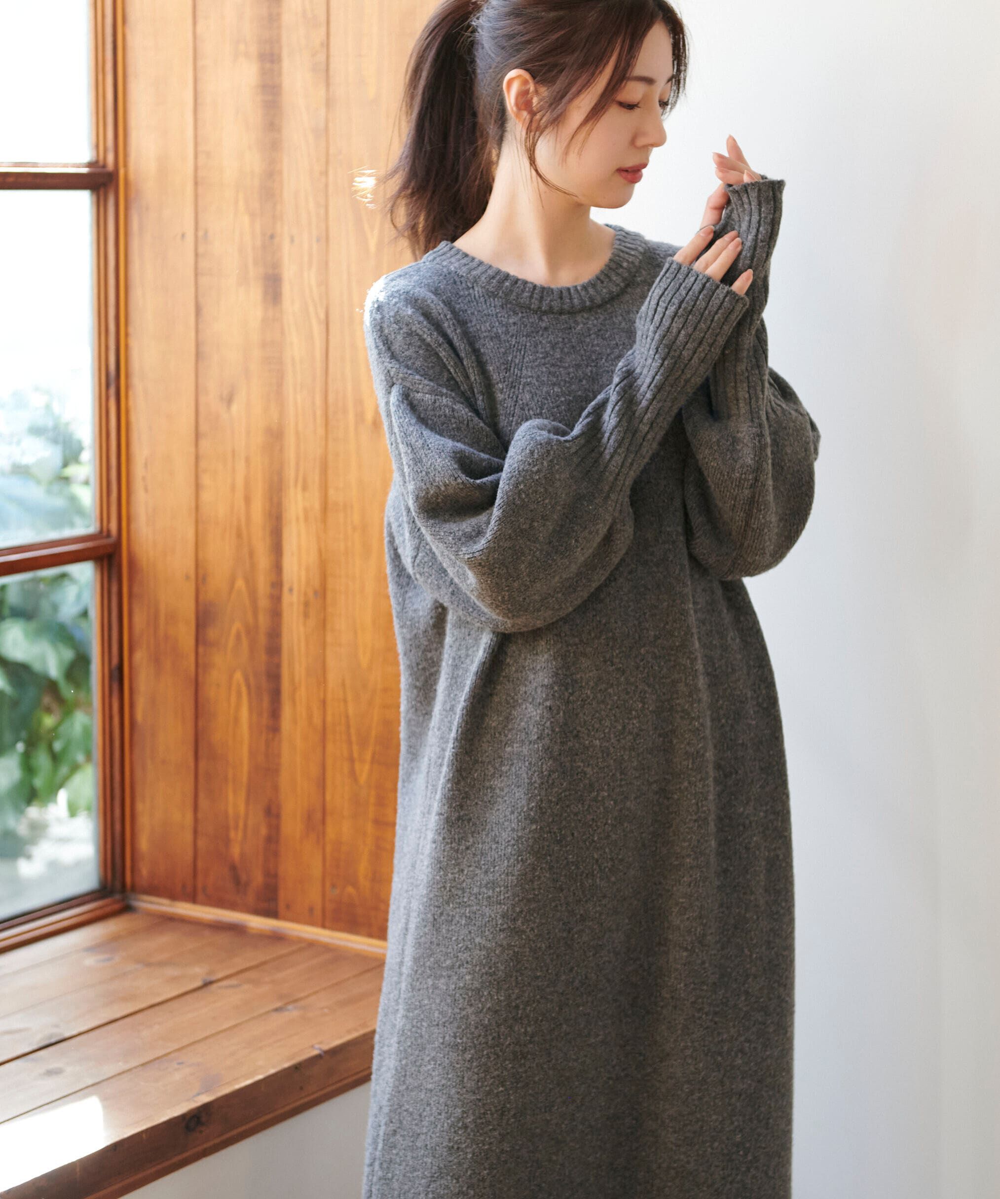  「指穴リブニットワンピース」|ワンピース|