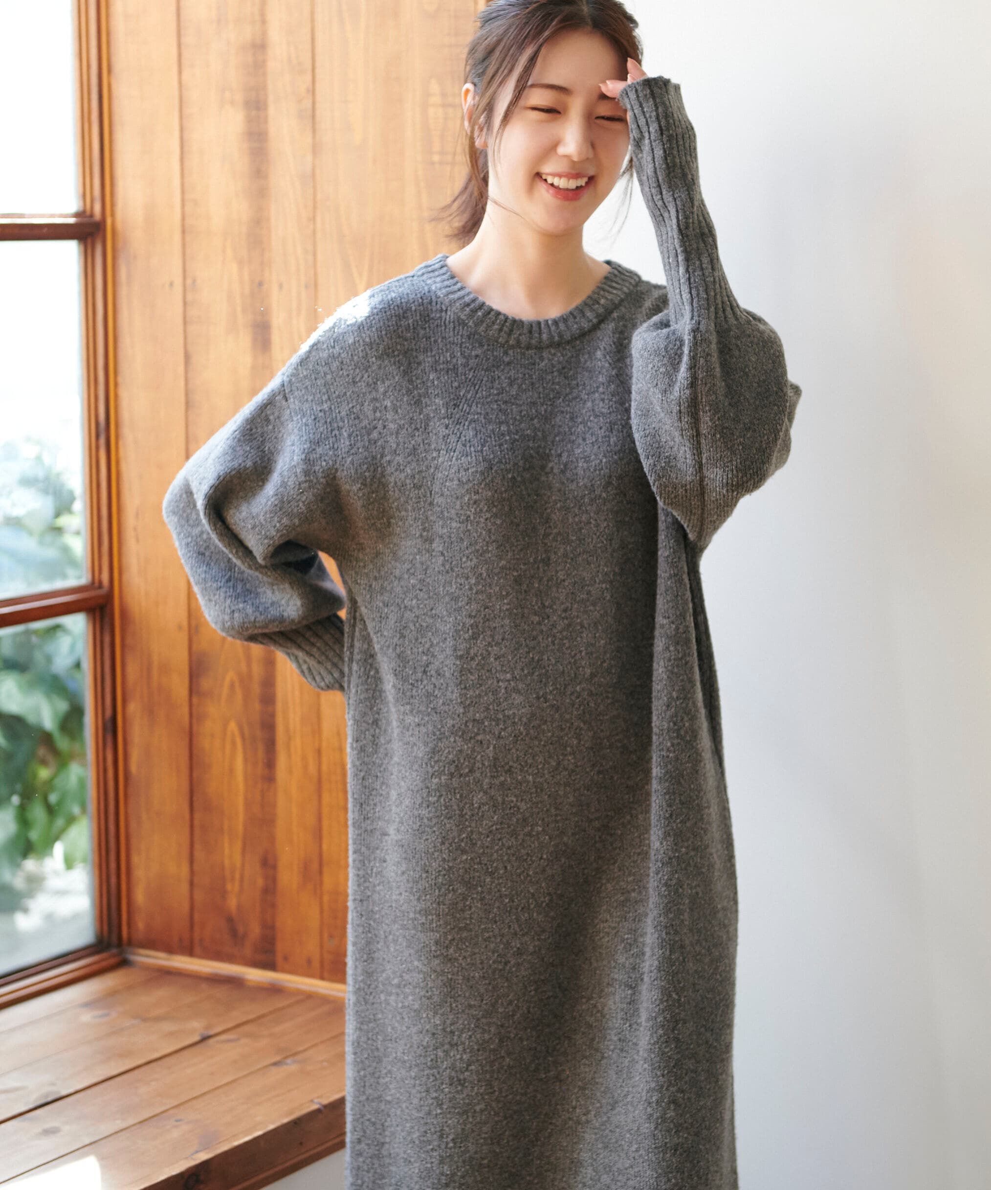  「指穴リブニットワンピース」|ワンピース|