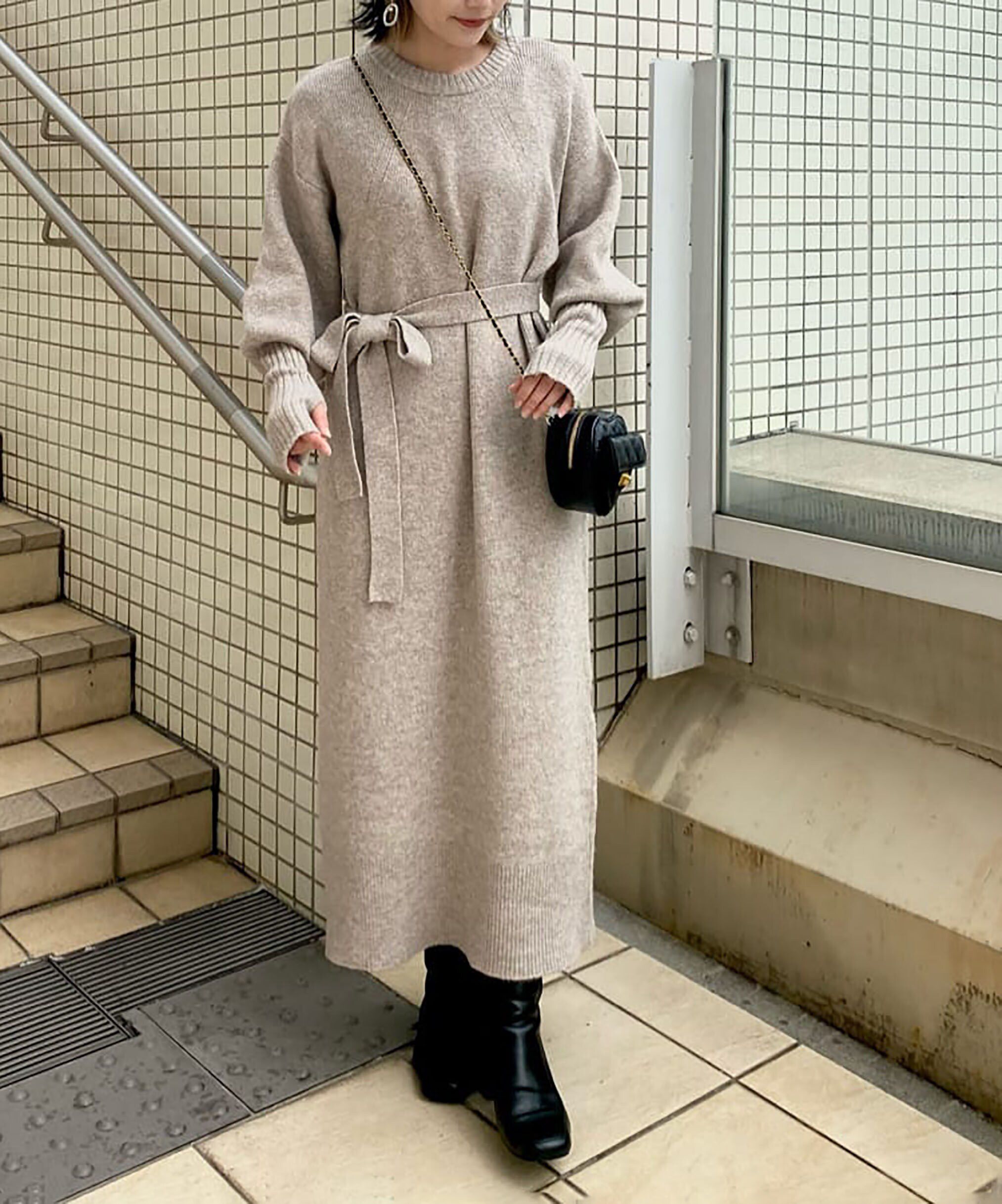  「指穴リブニットワンピース」|ワンピース|