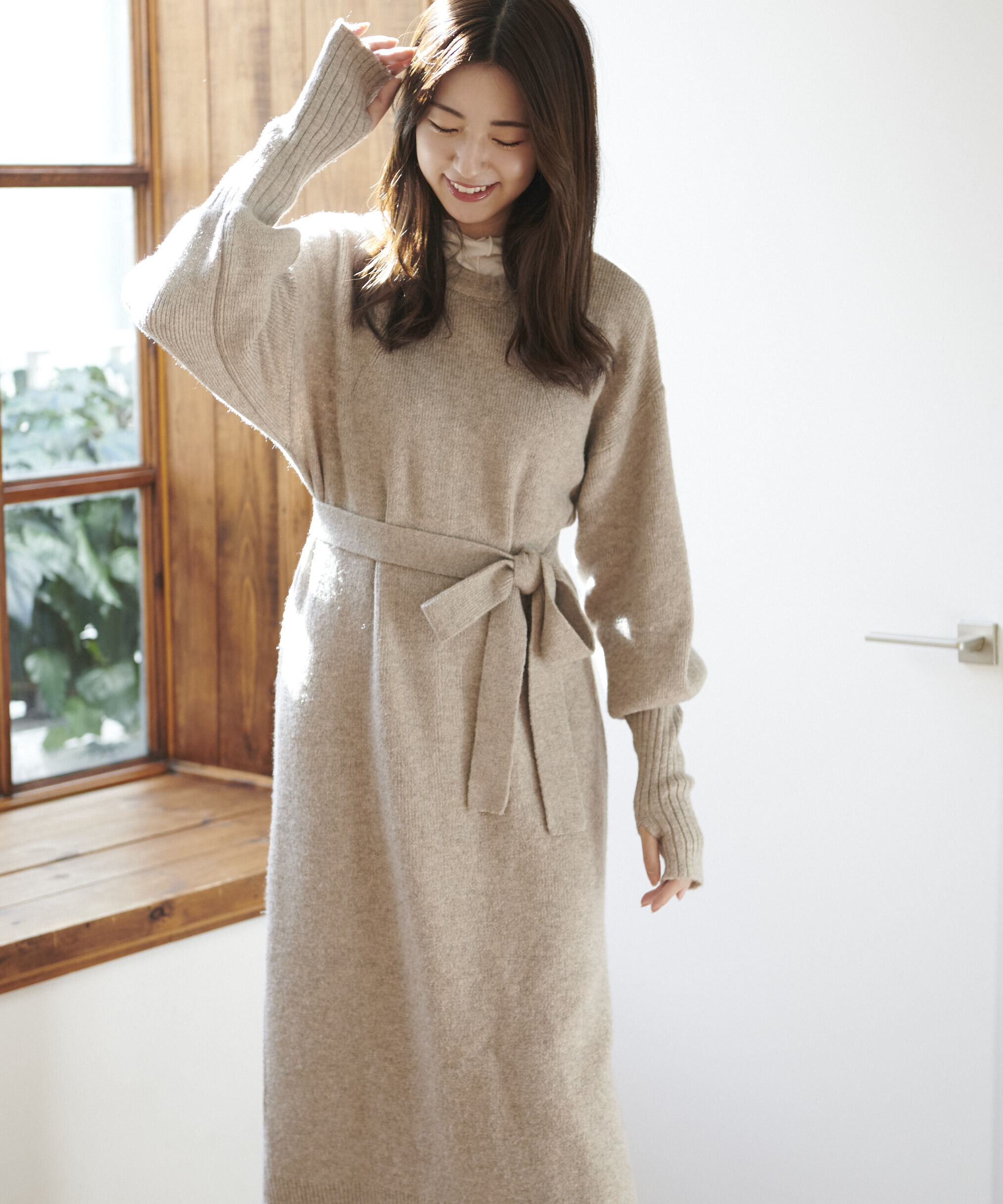  「指穴リブニットワンピース」|ワンピース|