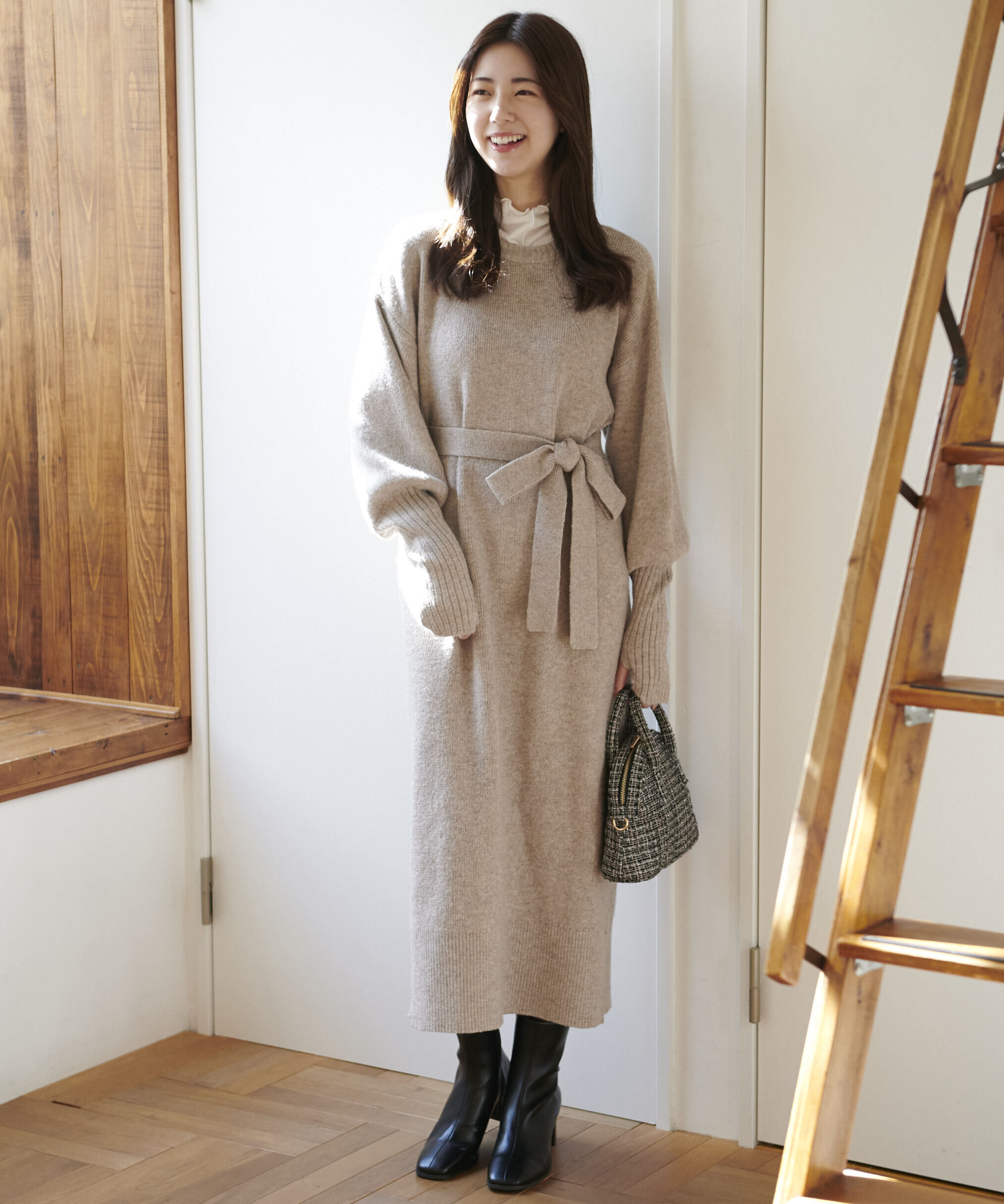  「指穴リブニットワンピース」|ワンピース|