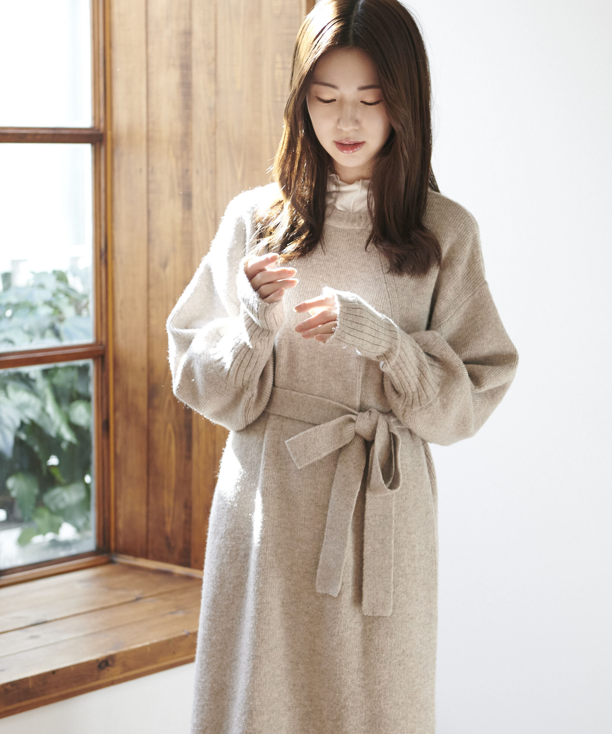  「指穴リブニットワンピース」|ワンピース|