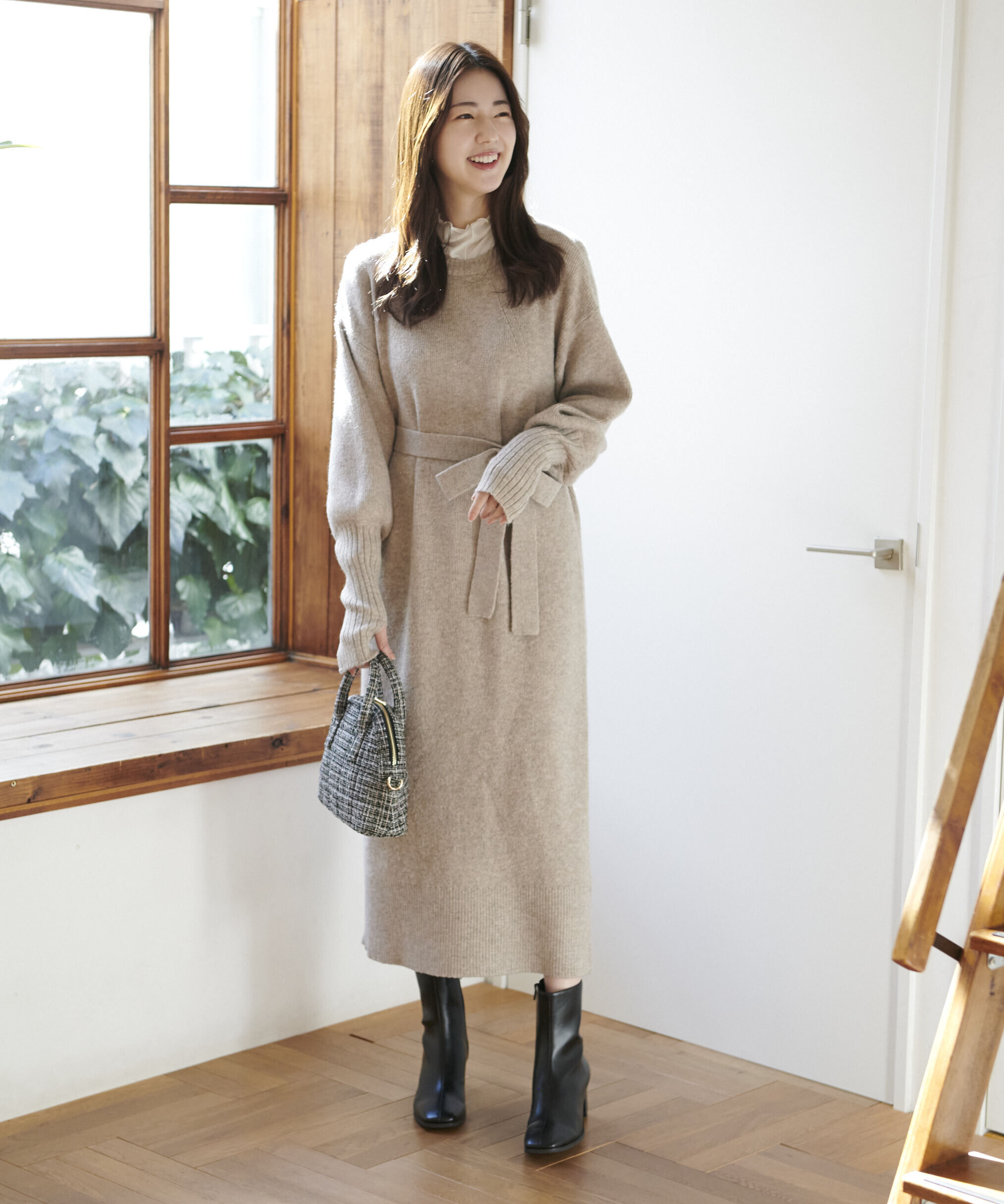  「指穴リブニットワンピース」|ワンピース|