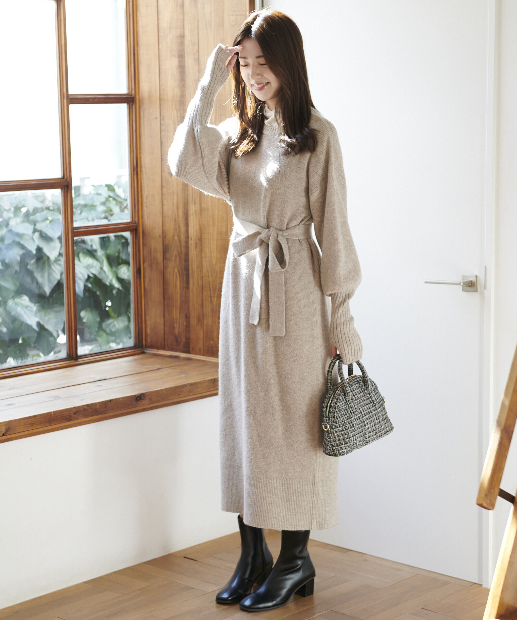  「指穴リブニットワンピース」|ワンピース|