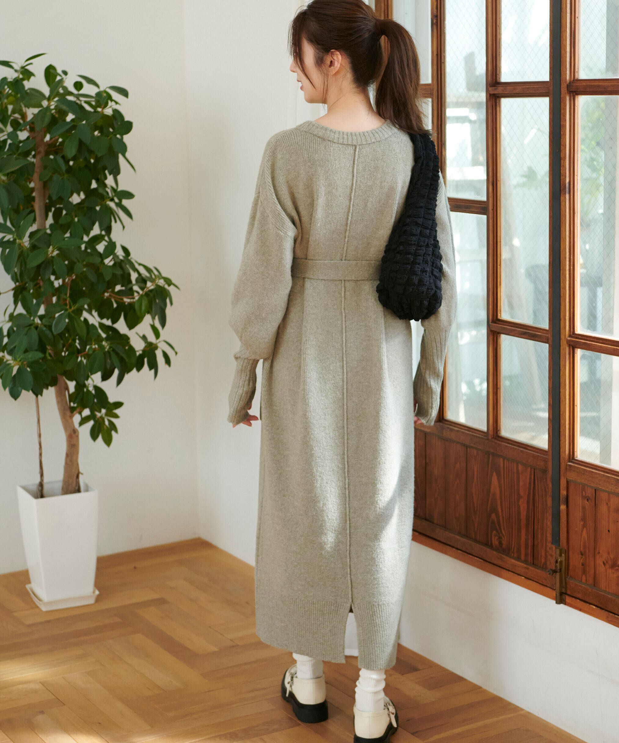  「指穴リブニットワンピース」|ワンピース|