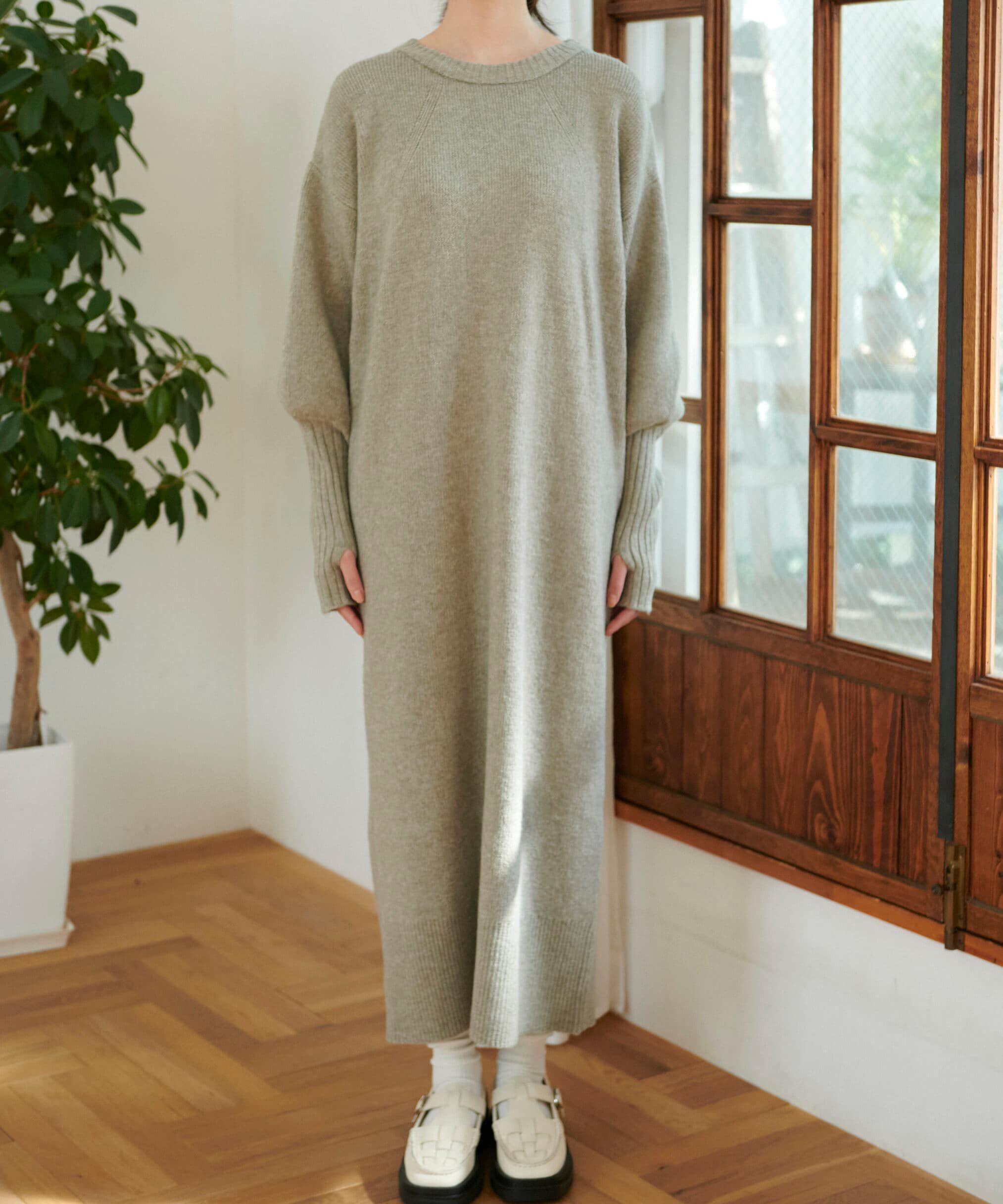  「指穴リブニットワンピース」|ワンピース|