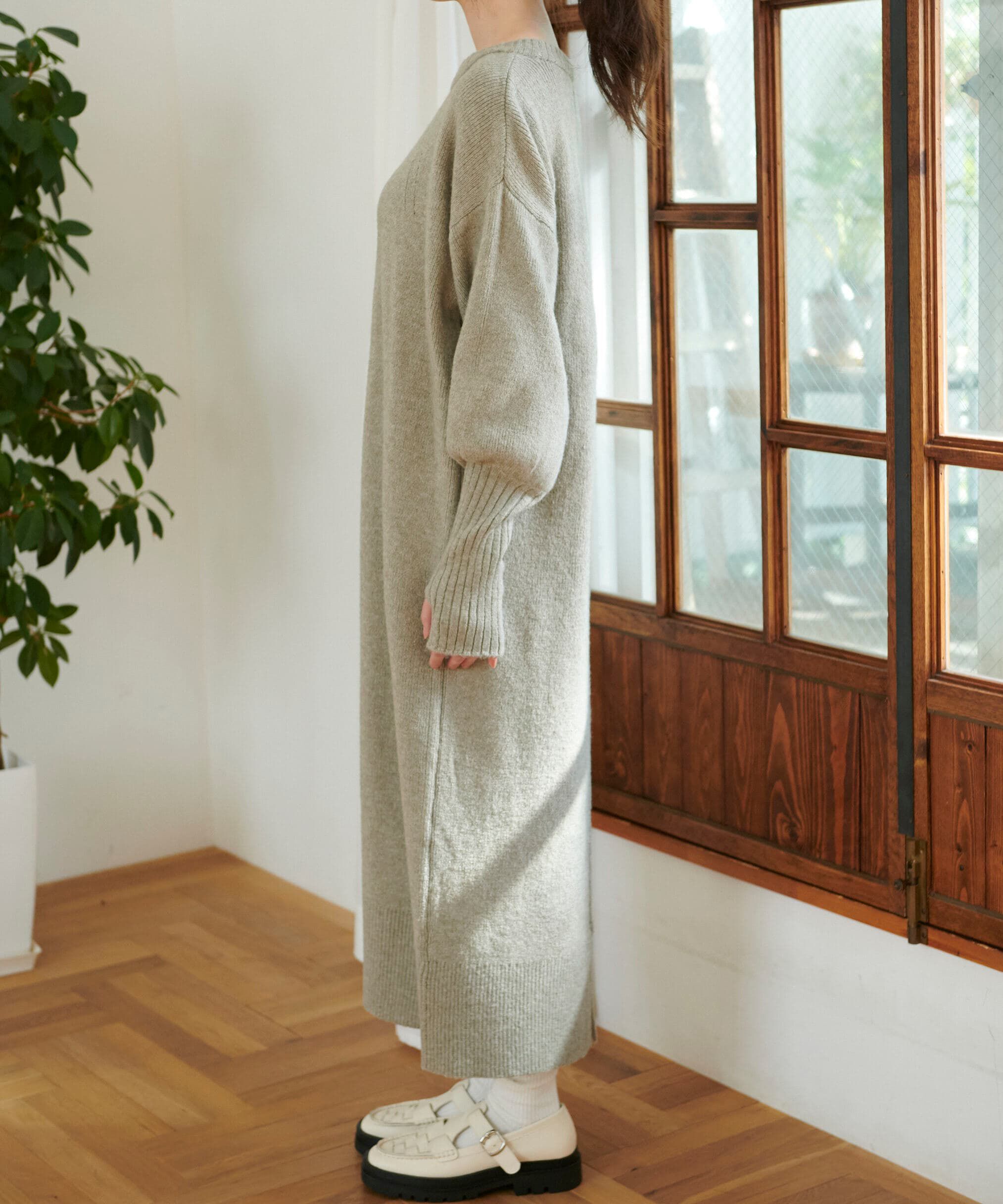  「指穴リブニットワンピース」|ワンピース|