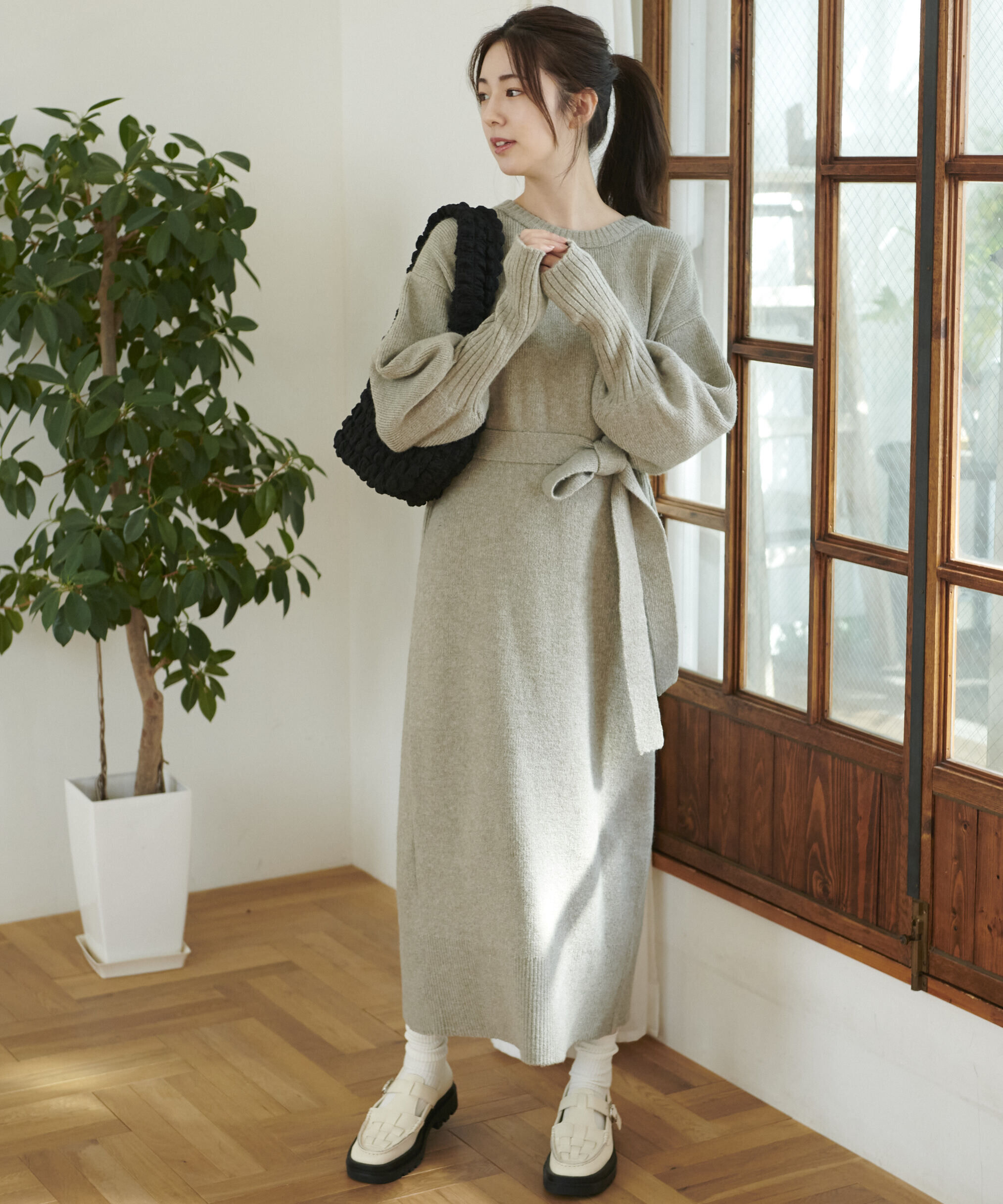  「指穴リブニットワンピース」|ワンピース|