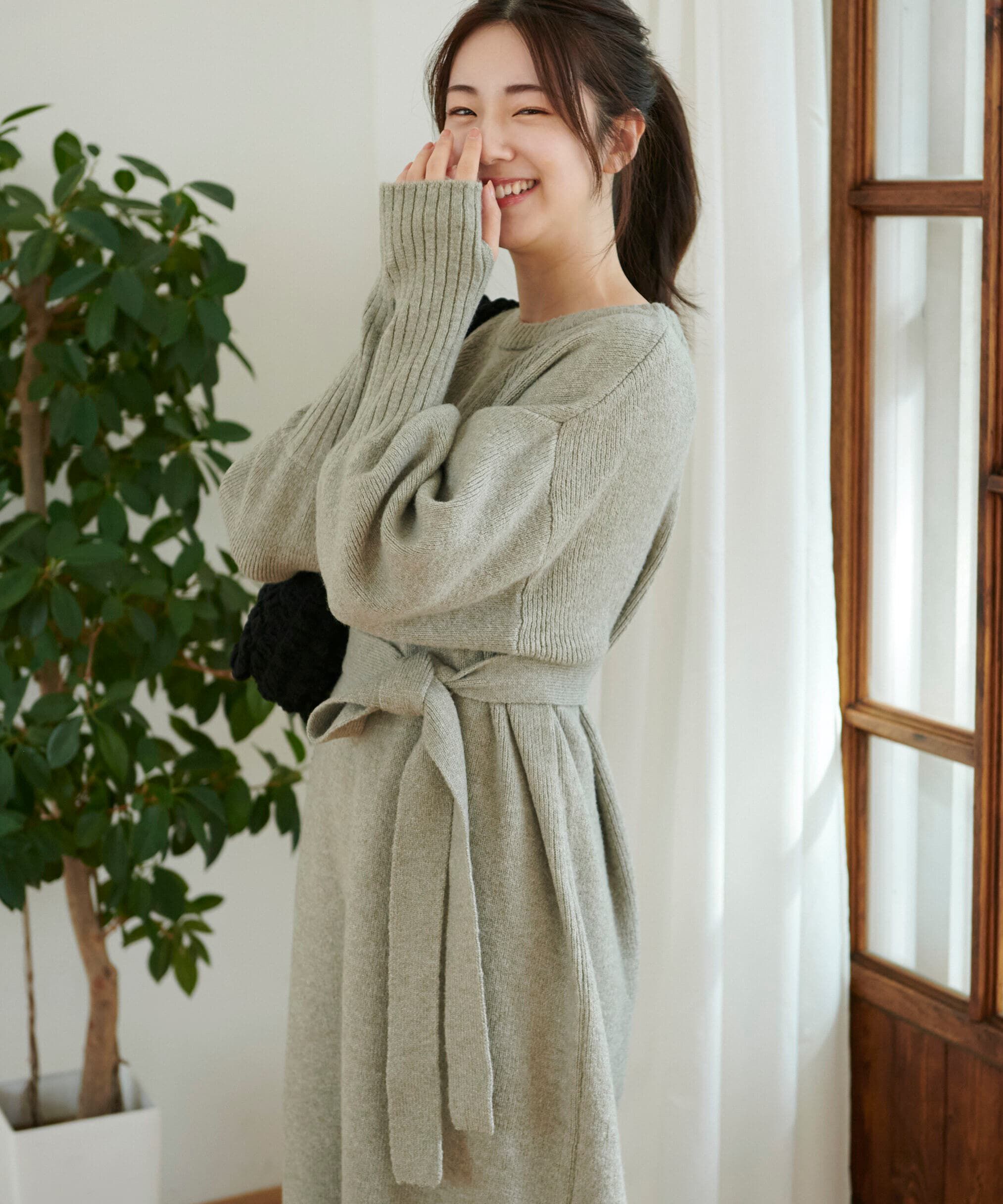  「指穴リブニットワンピース」|ワンピース|