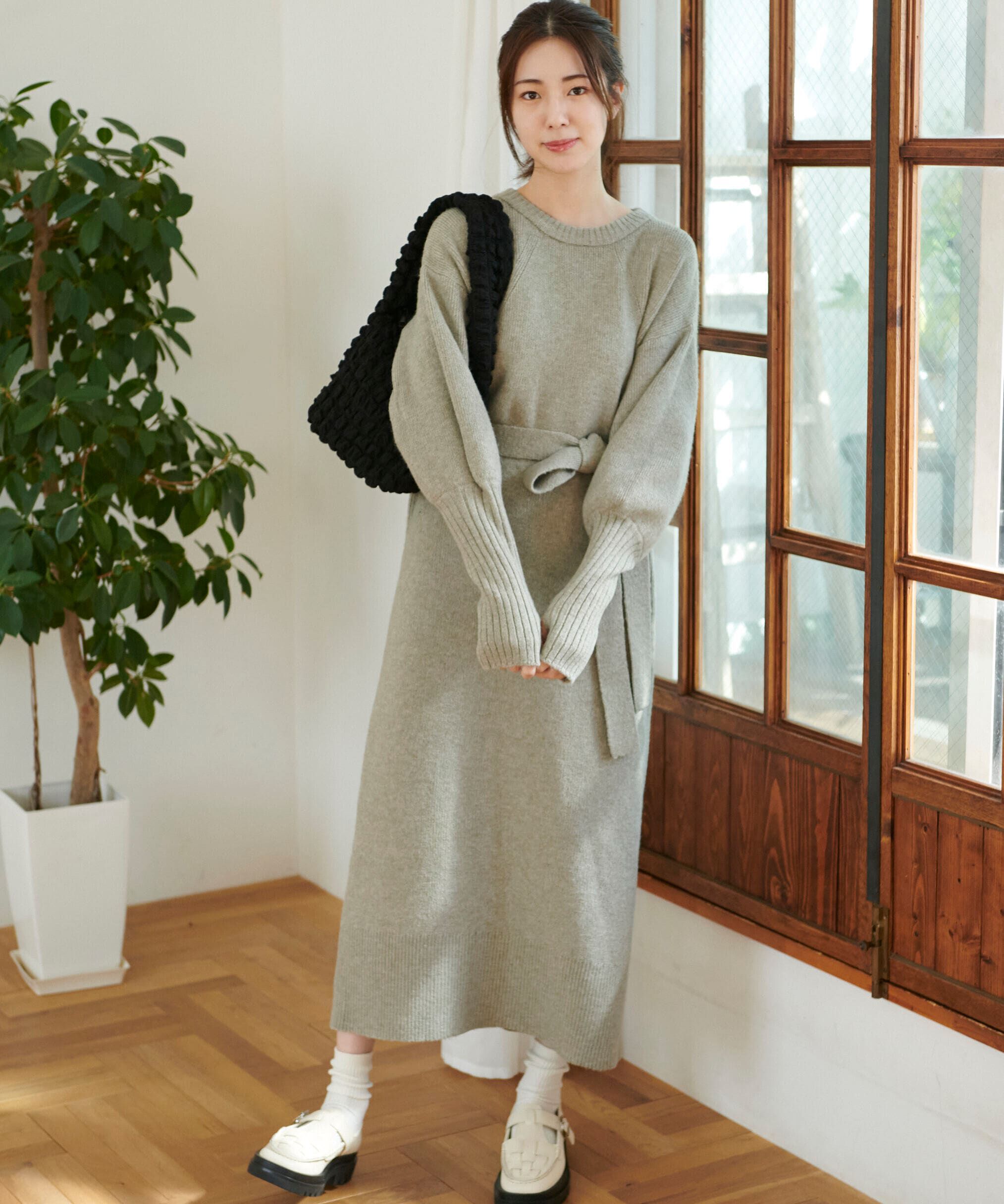  「指穴リブニットワンピース」|ワンピース|